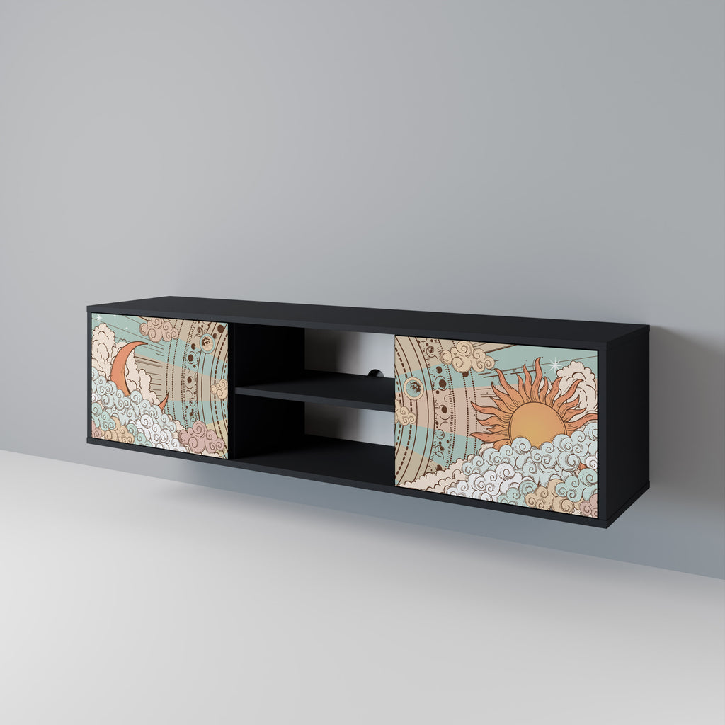 MYSTICAL STRUCTURE 2-Door TV Stand in Black Finish