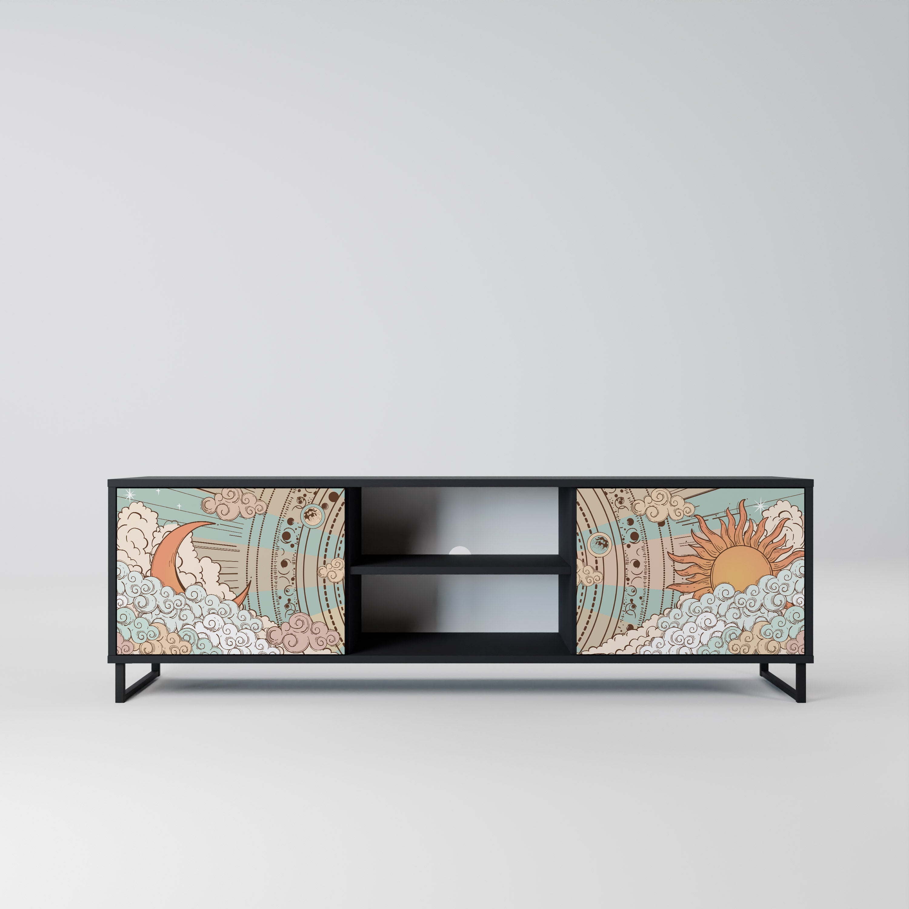 Mueble de TV de 2 puertas MYSTICAL STRUCTURE en acabado negro