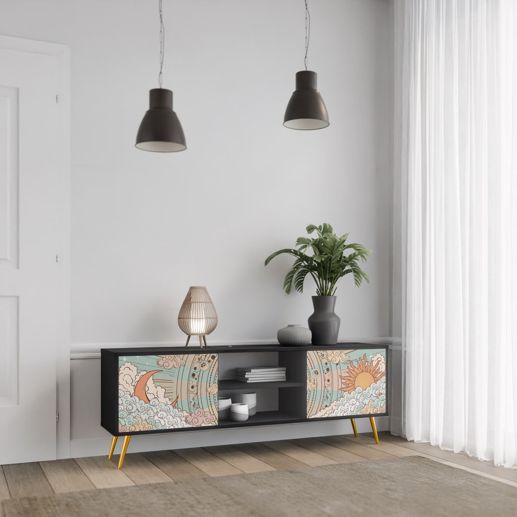 MYSTICAL STRUCTURE 2-Door TV Stand in Black Finish