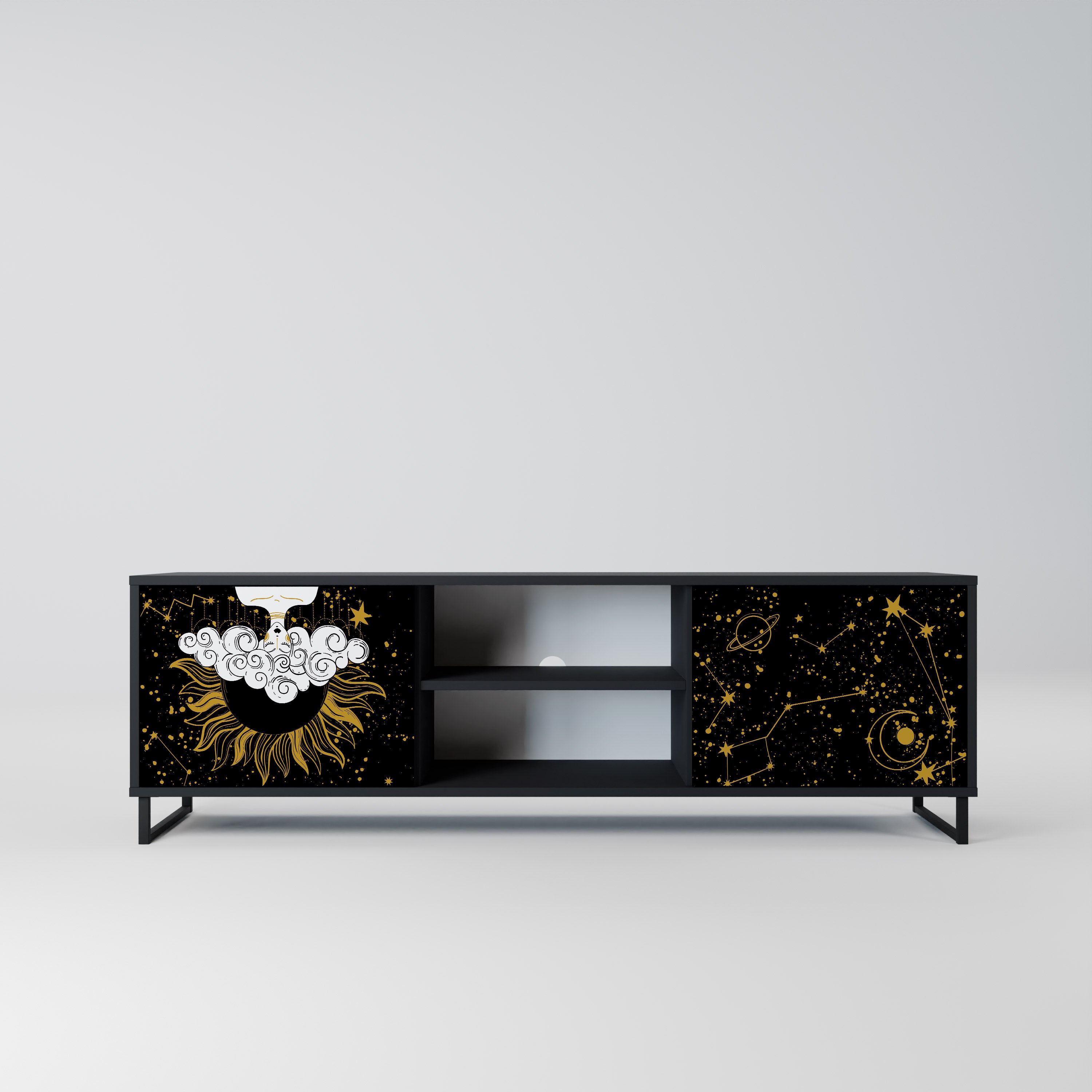 Mueble de TV STELLAR CONSTELLATIONS de 2 puertas con acabado negro