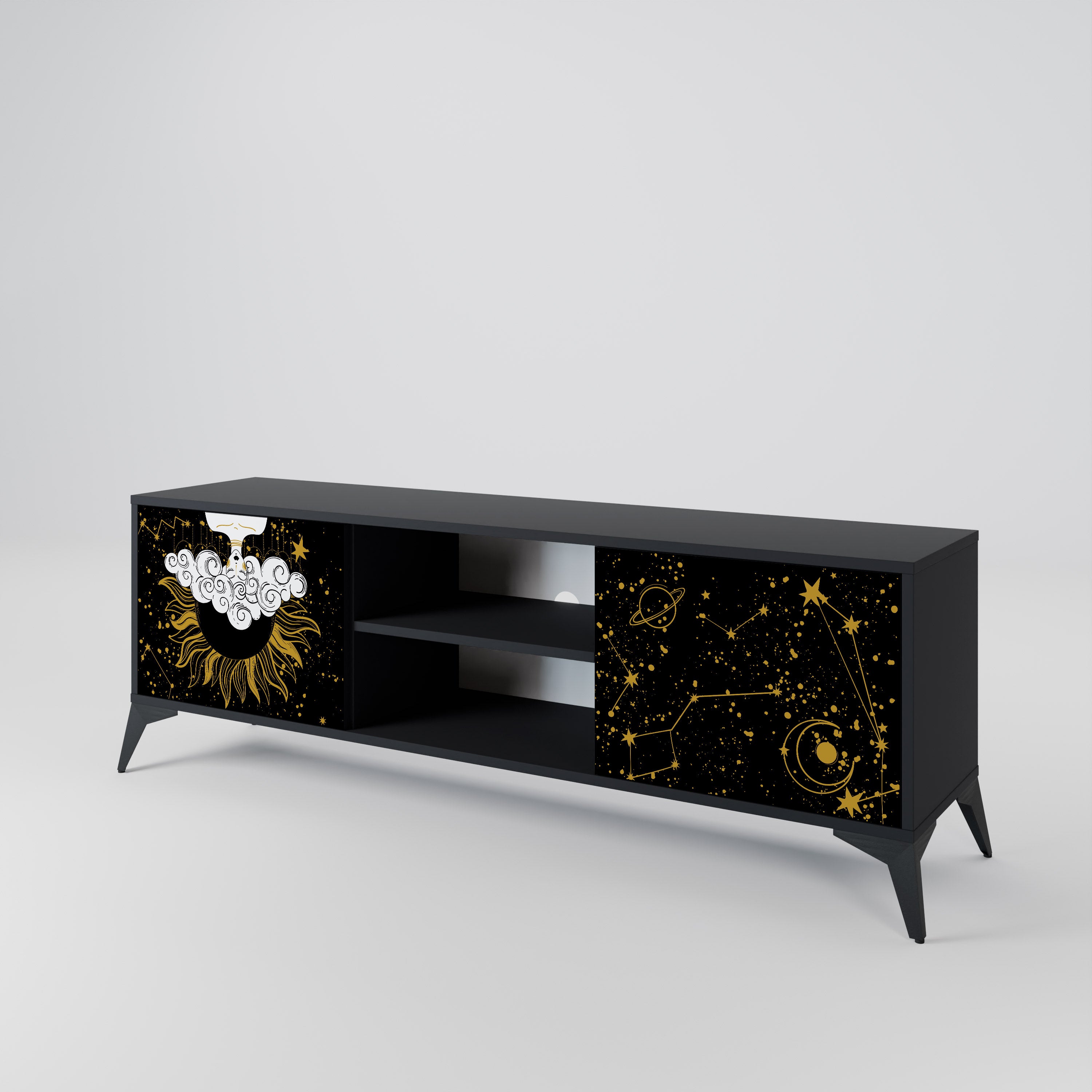 Mueble de TV STELLAR CONSTELLATIONS de 2 puertas con acabado negro
