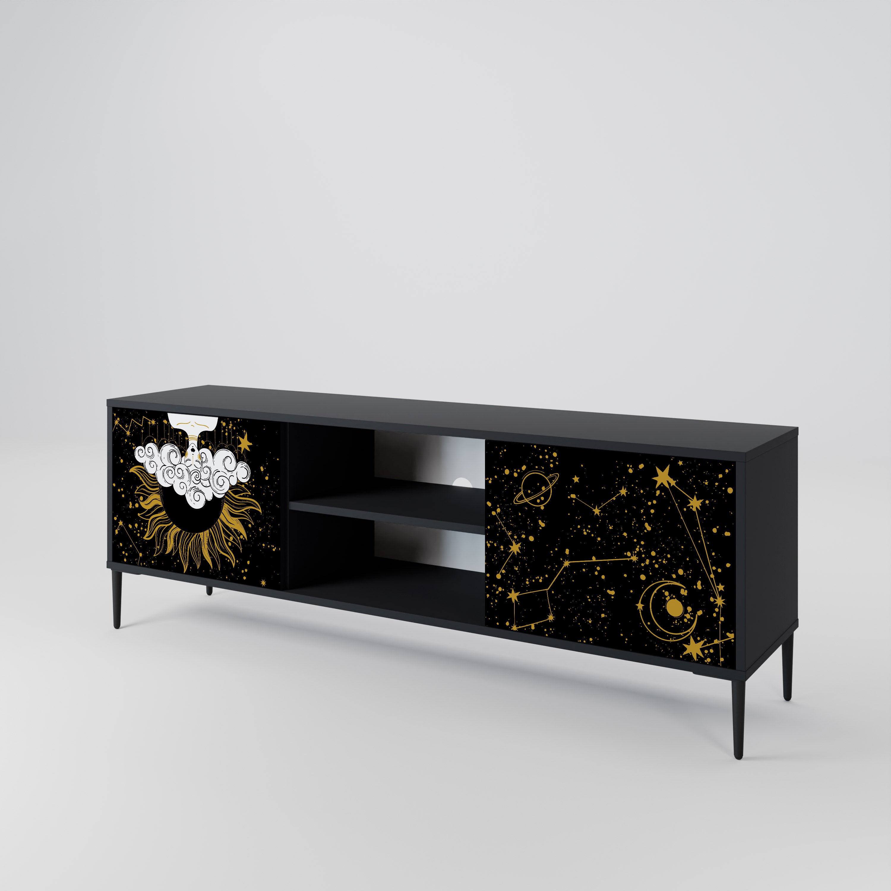 Mueble de TV STELLAR CONSTELLATIONS de 2 puertas con acabado negro