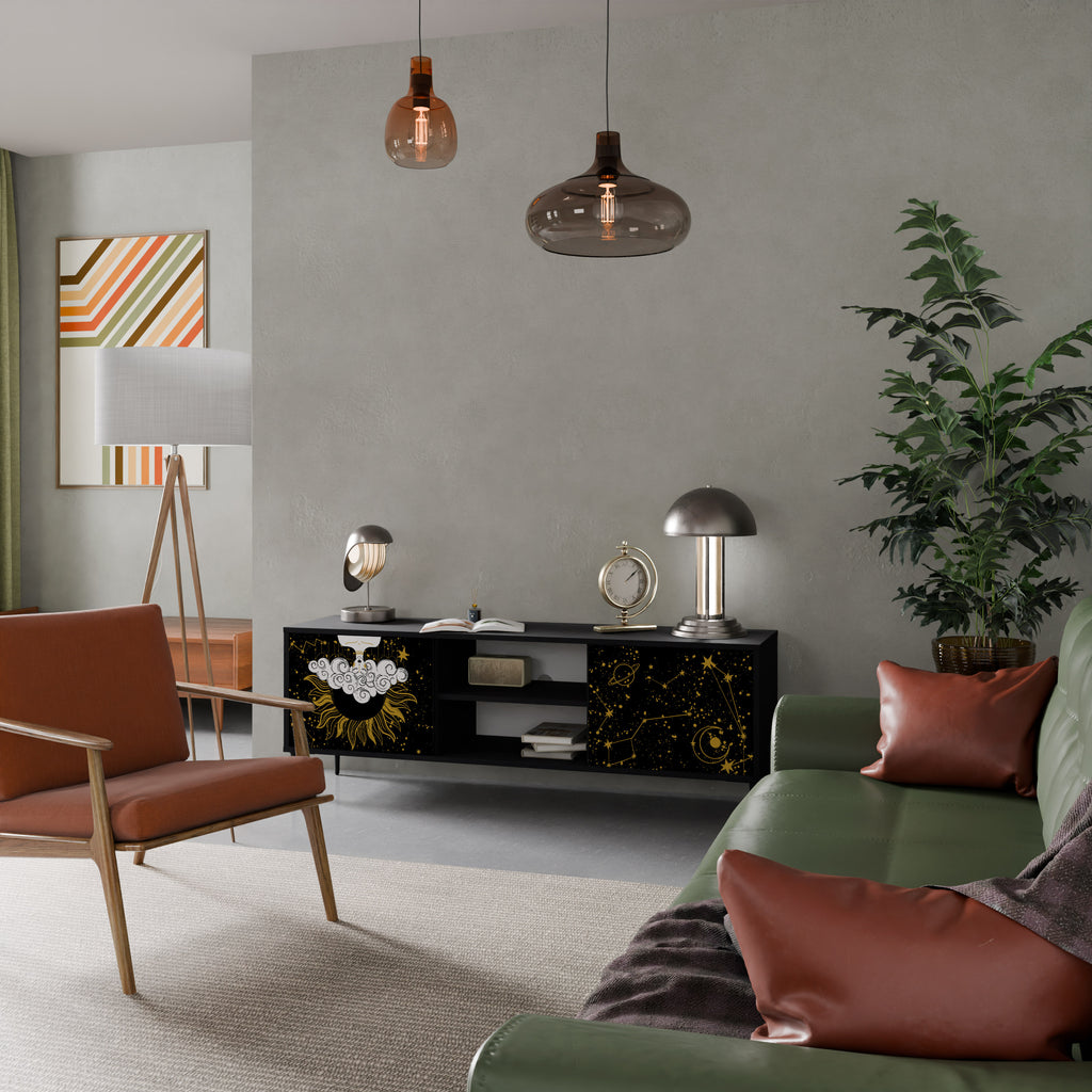 Mueble de TV STELLAR CONSTELLATIONS de 2 puertas con acabado negro