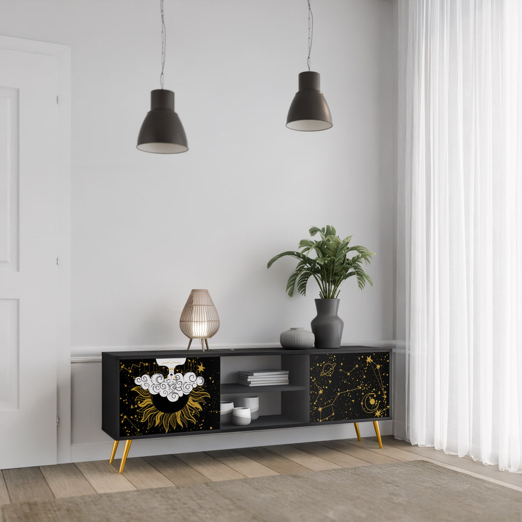 Mueble de TV STELLAR CONSTELLATIONS de 2 puertas con acabado negro