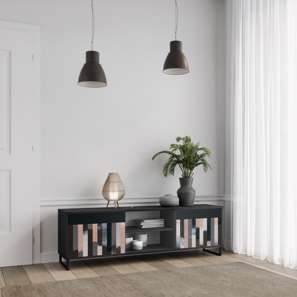 COLLAGE DE RECTÁNGULOS Mueble de TV de 2 puertas en acabado negro