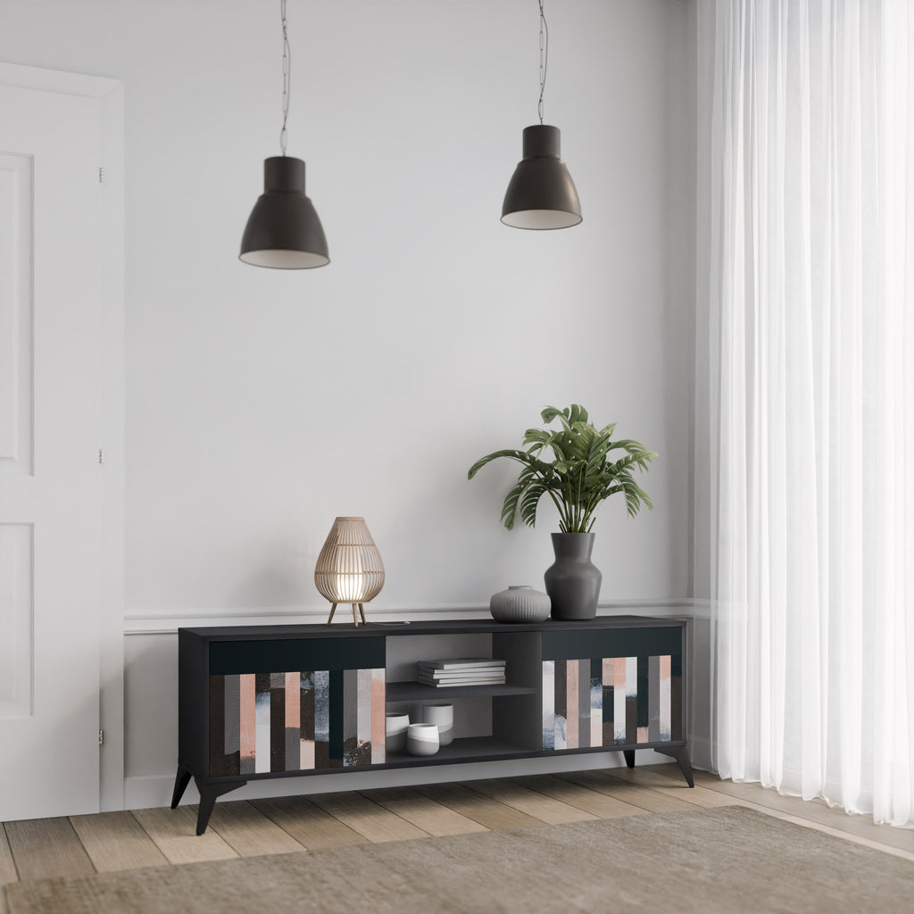 COLLAGE DE RECTÁNGULOS Mueble de TV de 2 puertas en acabado negro