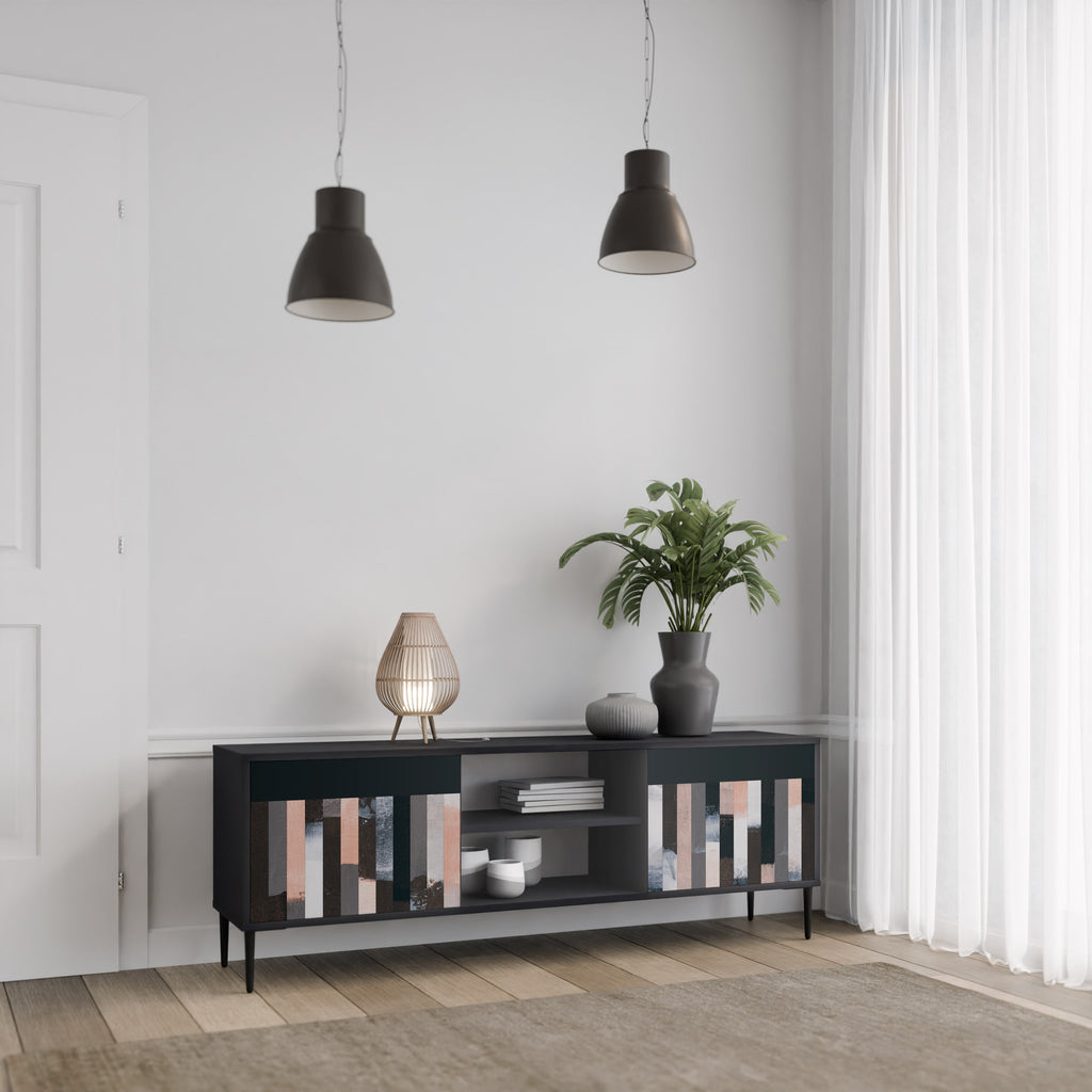 COLLAGE DE RECTÁNGULOS Mueble de TV de 2 puertas en acabado negro