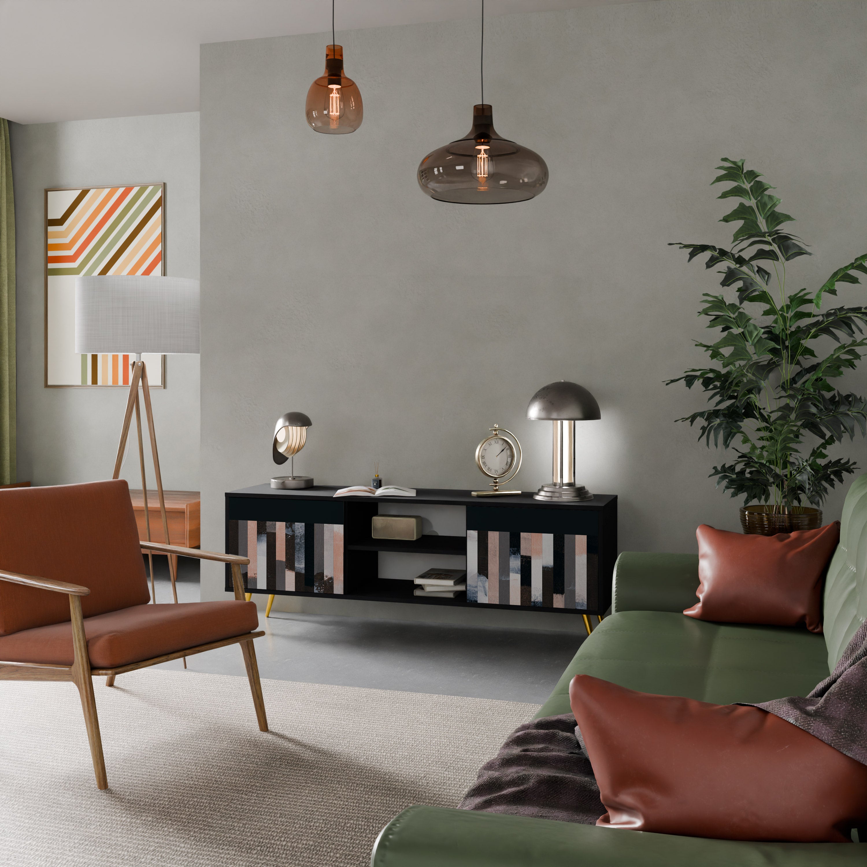 COLLAGE DE RECTÁNGULOS Mueble de TV de 2 puertas en acabado negro