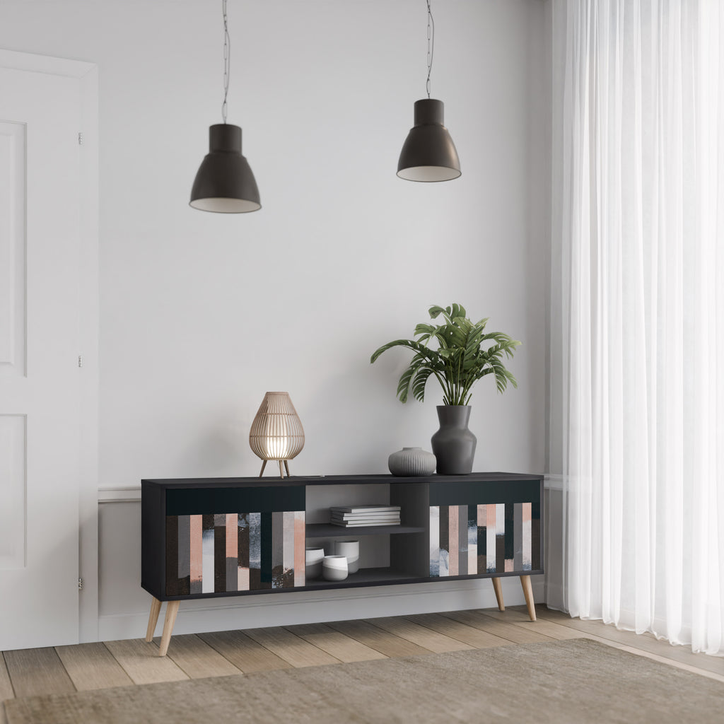 COLLAGE DE RECTÁNGULOS Mueble de TV de 2 puertas en acabado negro