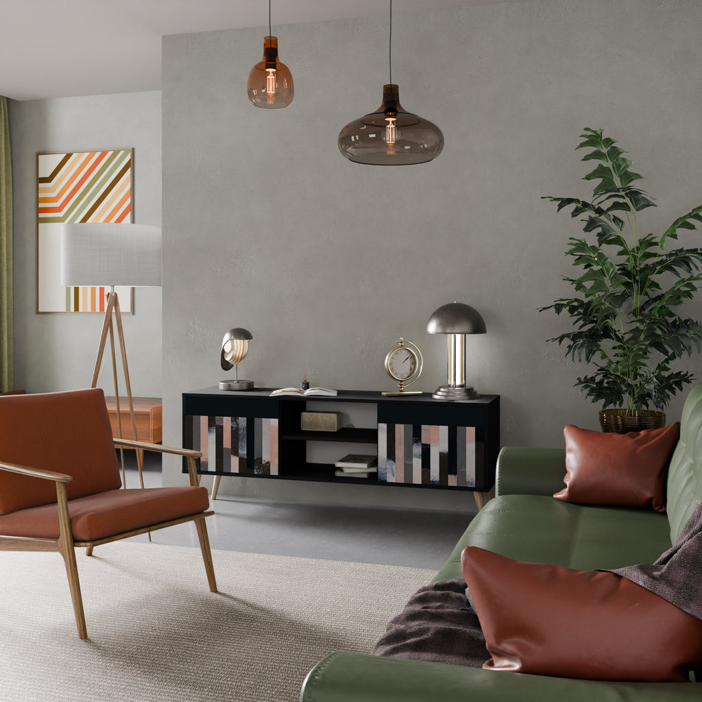 COLLAGE DE RECTÁNGULOS Mueble de TV de 2 puertas en acabado negro