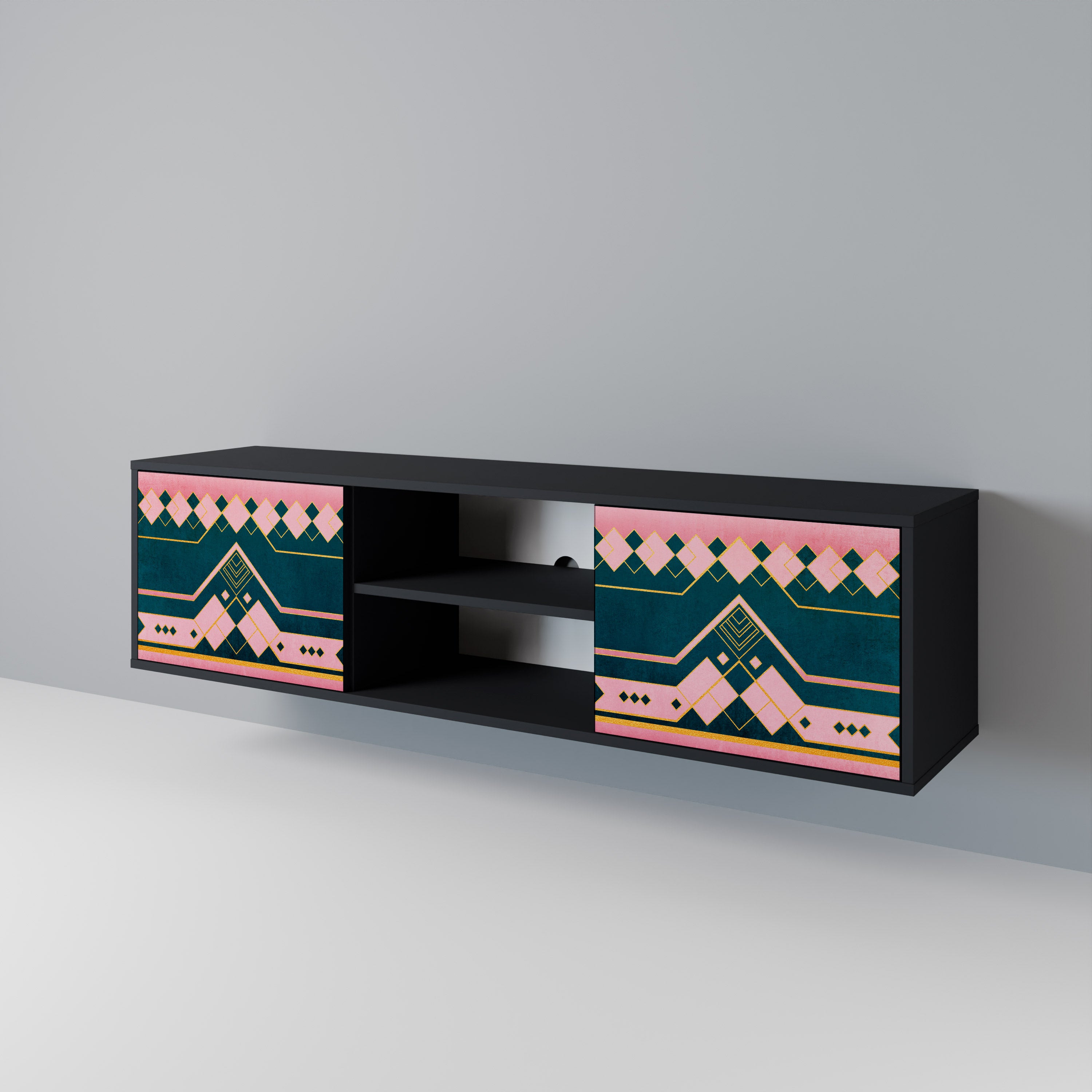 Mueble de TV de 2 puertas ROYAL COMPOSITION en acabado negro