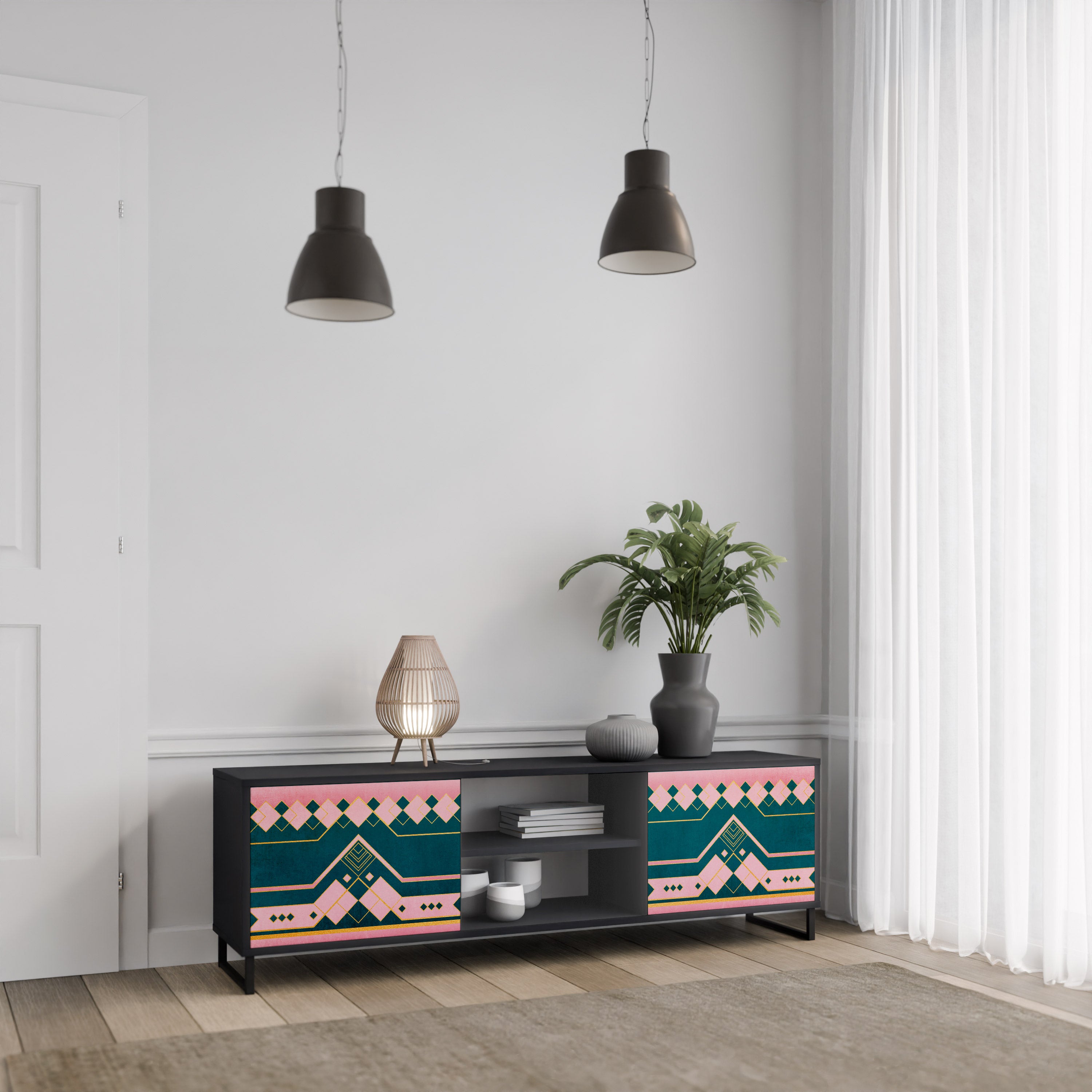 Mueble de TV de 2 puertas ROYAL COMPOSITION en acabado negro