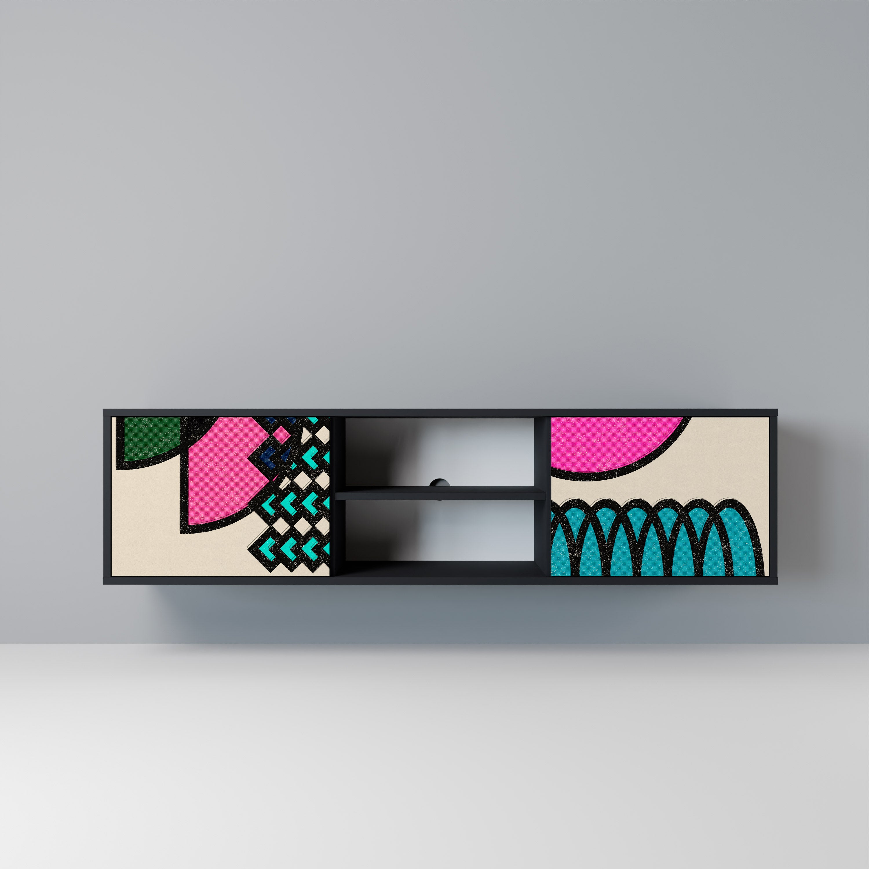 Mueble de TV GEOMETRIC RHAPSODY de 2 puertas con acabado negro