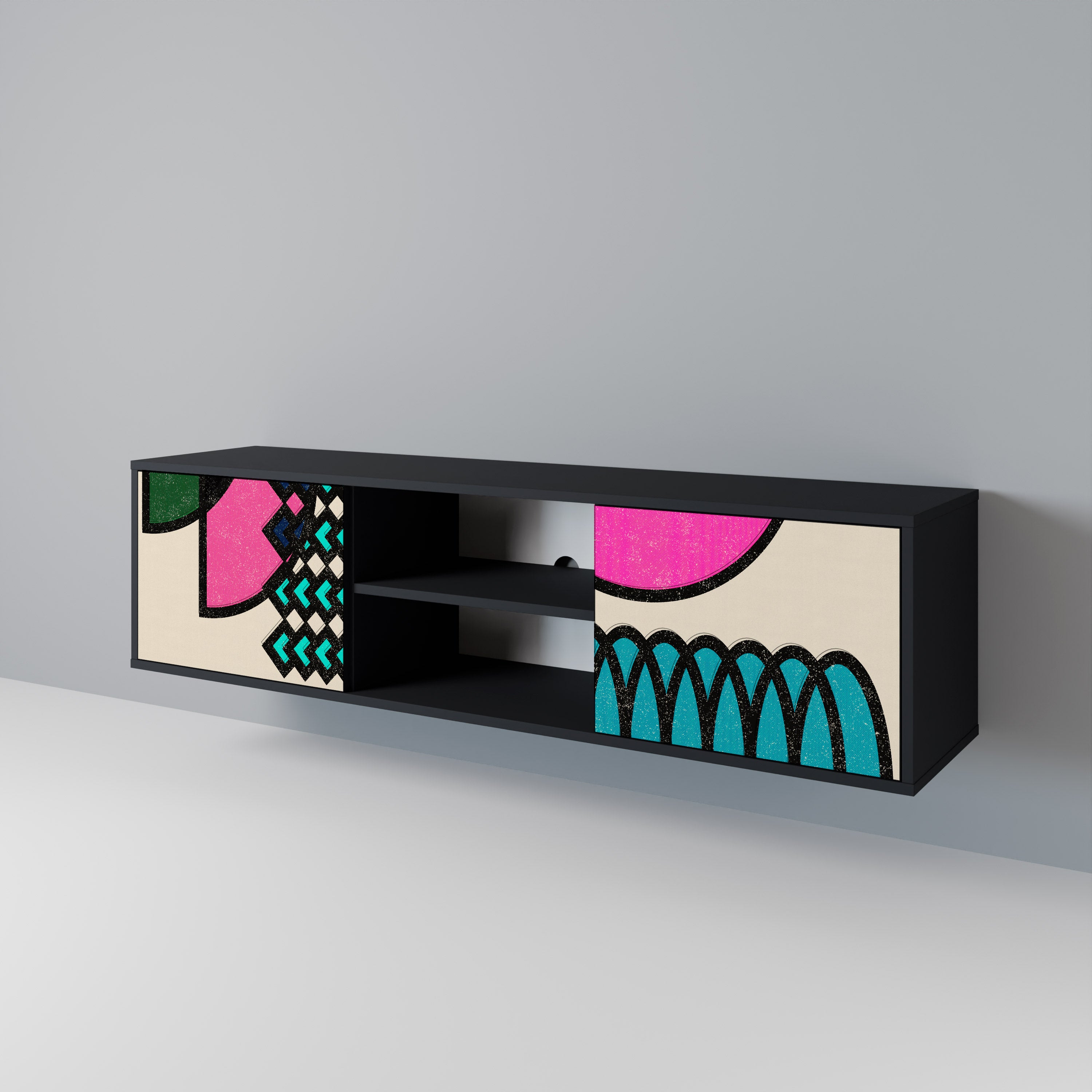 Mueble de TV GEOMETRIC RHAPSODY de 2 puertas con acabado negro