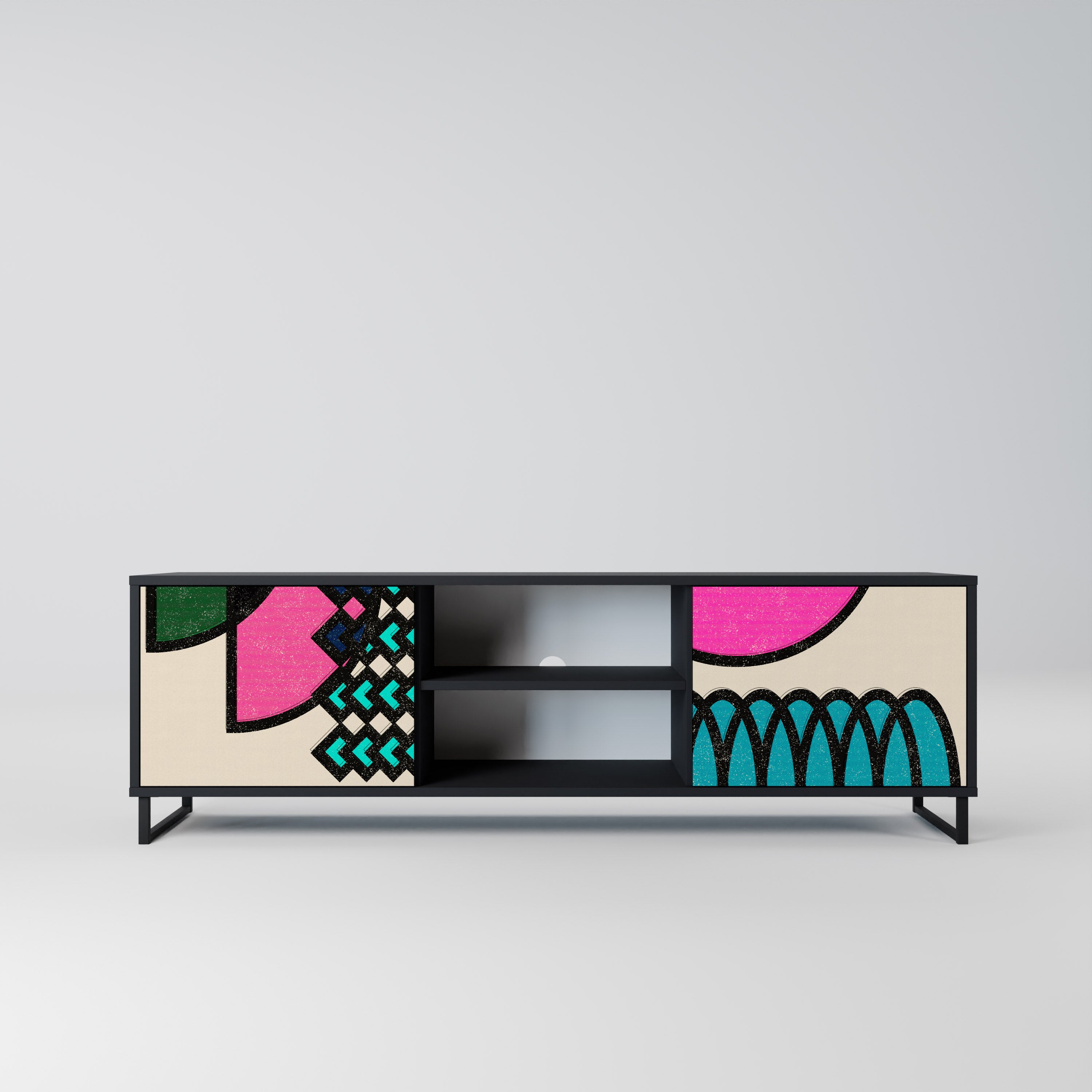 Mueble de TV GEOMETRIC RHAPSODY de 2 puertas con acabado negro