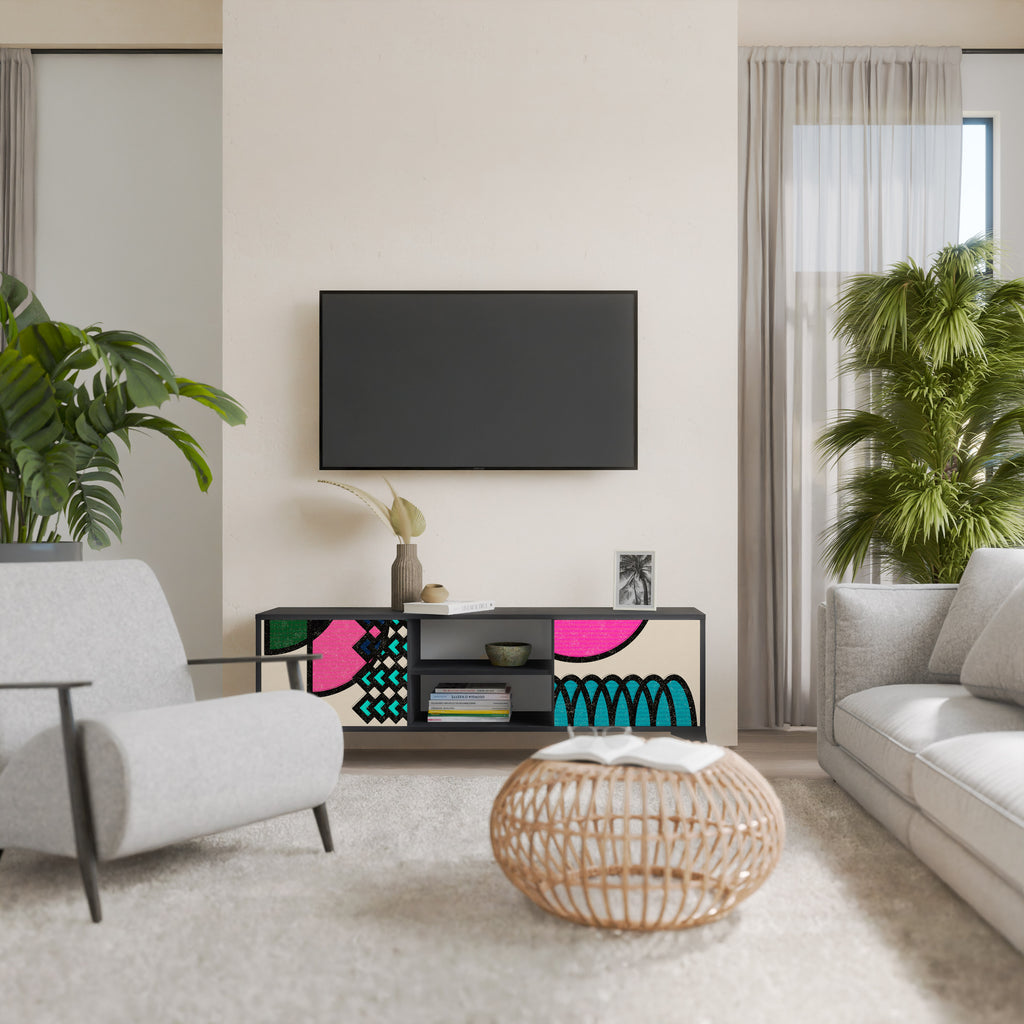 Mueble de TV GEOMETRIC RHAPSODY de 2 puertas con acabado negro