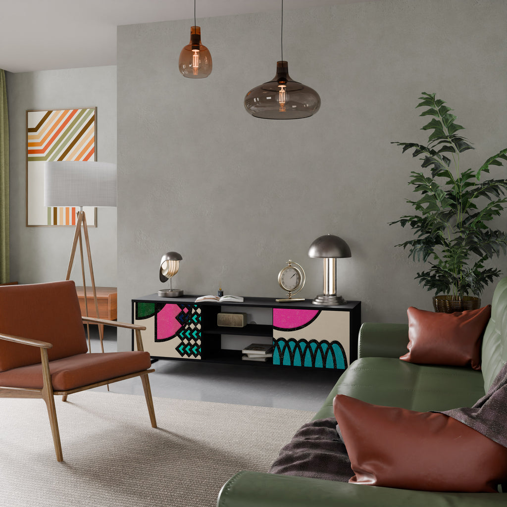 Mueble de TV GEOMETRIC RHAPSODY de 2 puertas con acabado negro