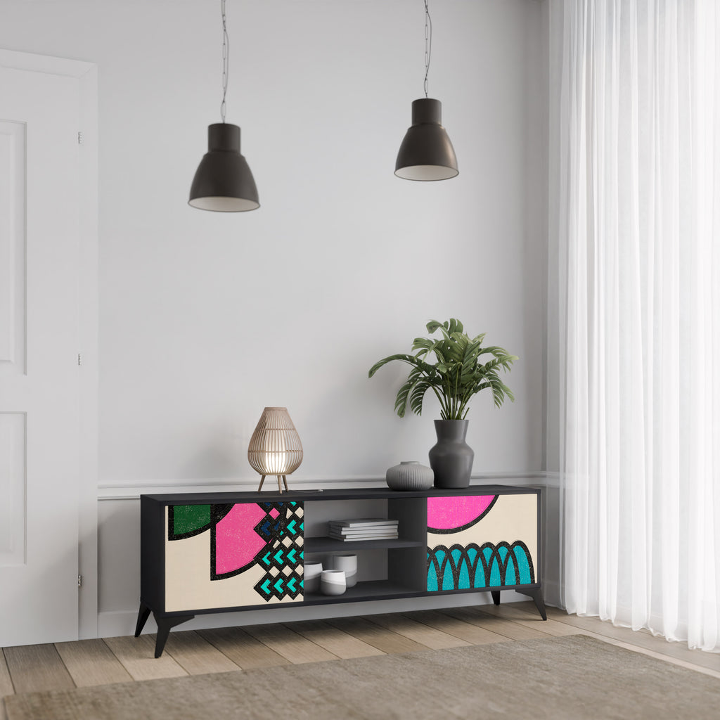 Mueble de TV GEOMETRIC RHAPSODY de 2 puertas con acabado negro