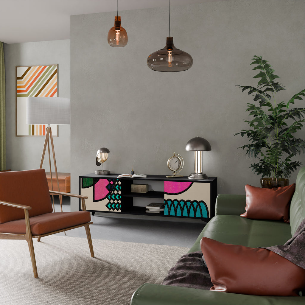 Mueble de TV GEOMETRIC RHAPSODY de 2 puertas con acabado negro