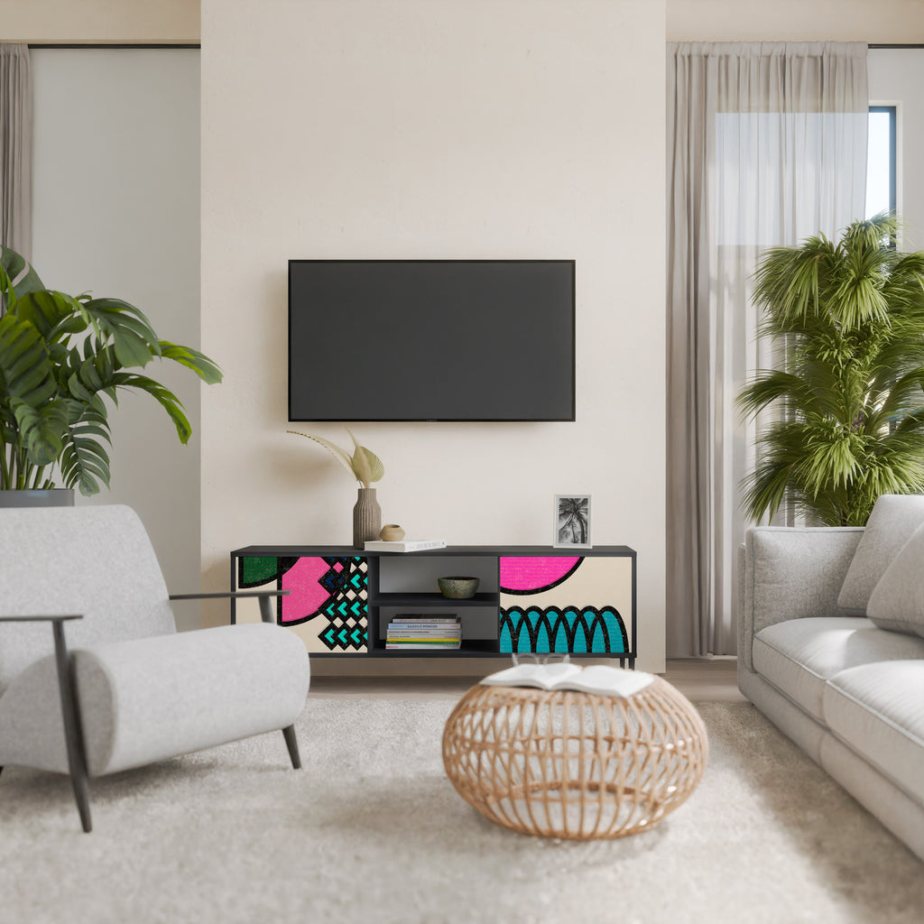 Mueble de TV GEOMETRIC RHAPSODY de 2 puertas con acabado negro