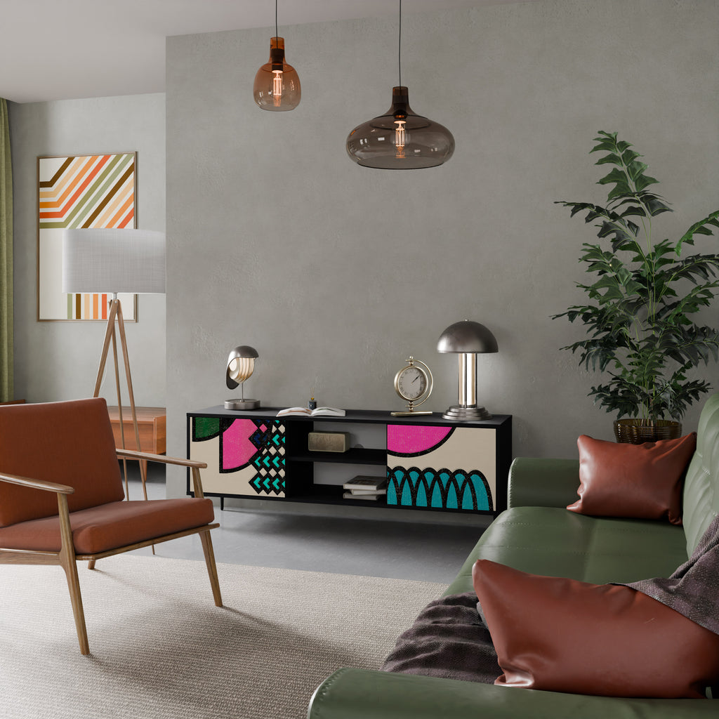 Mueble de TV GEOMETRIC RHAPSODY de 2 puertas con acabado negro