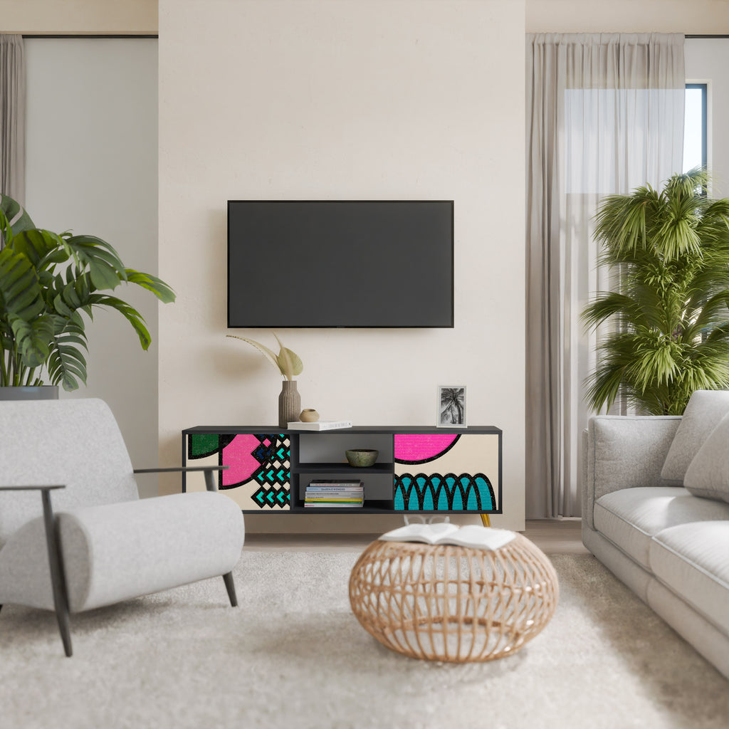 Mueble de TV GEOMETRIC RHAPSODY de 2 puertas con acabado negro