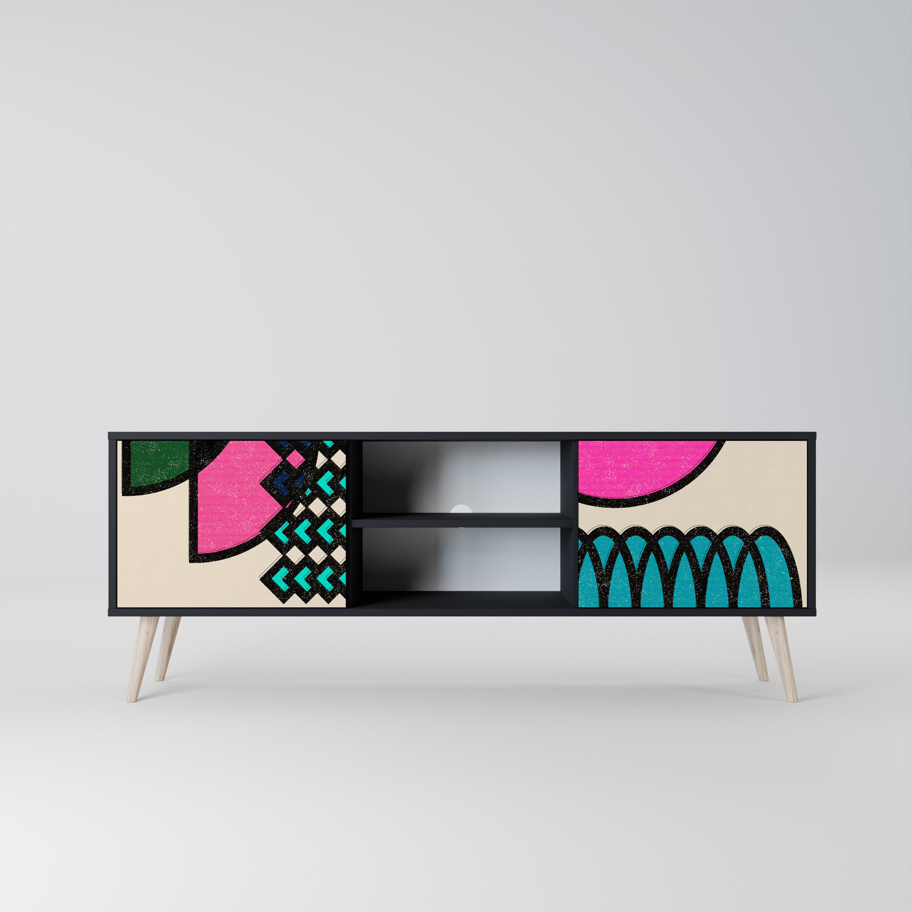 Mueble de TV GEOMETRIC RHAPSODY de 2 puertas con acabado negro