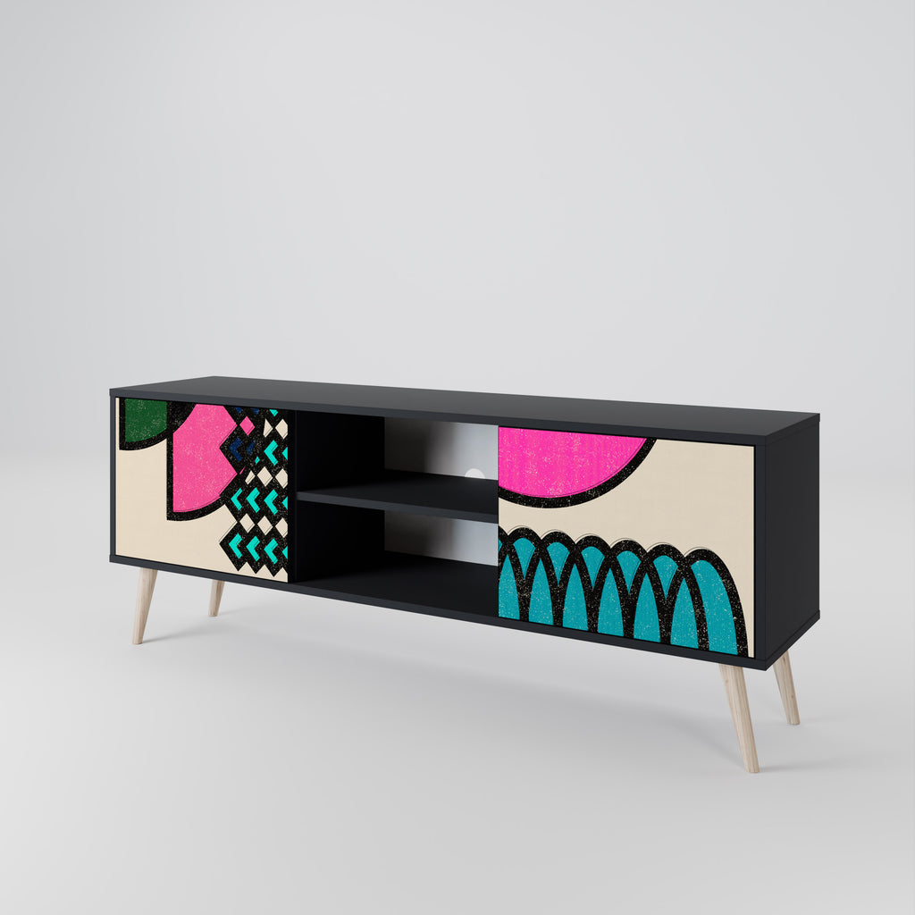 Mueble de TV GEOMETRIC RHAPSODY de 2 puertas con acabado negro