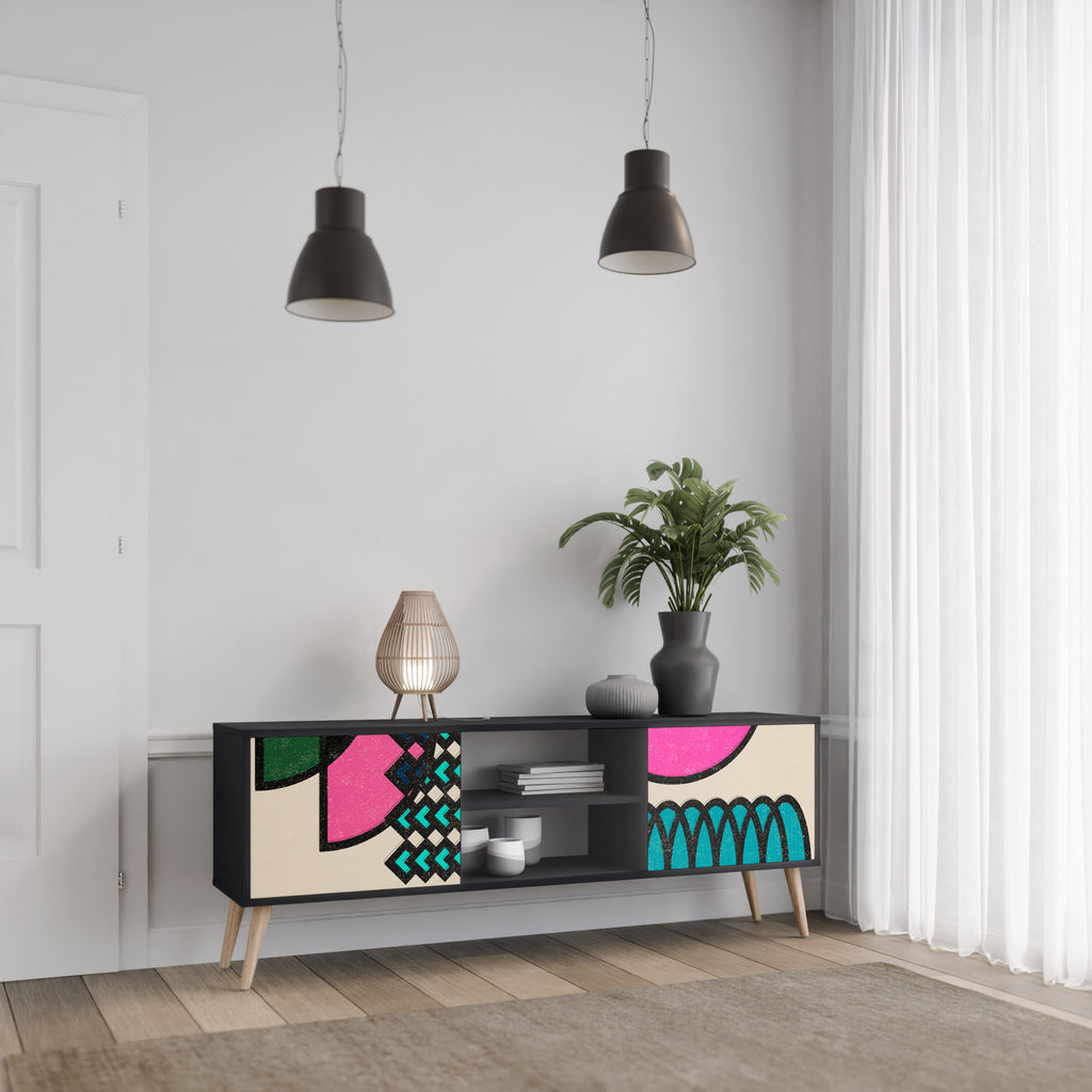 Mueble de TV GEOMETRIC RHAPSODY de 2 puertas con acabado negro