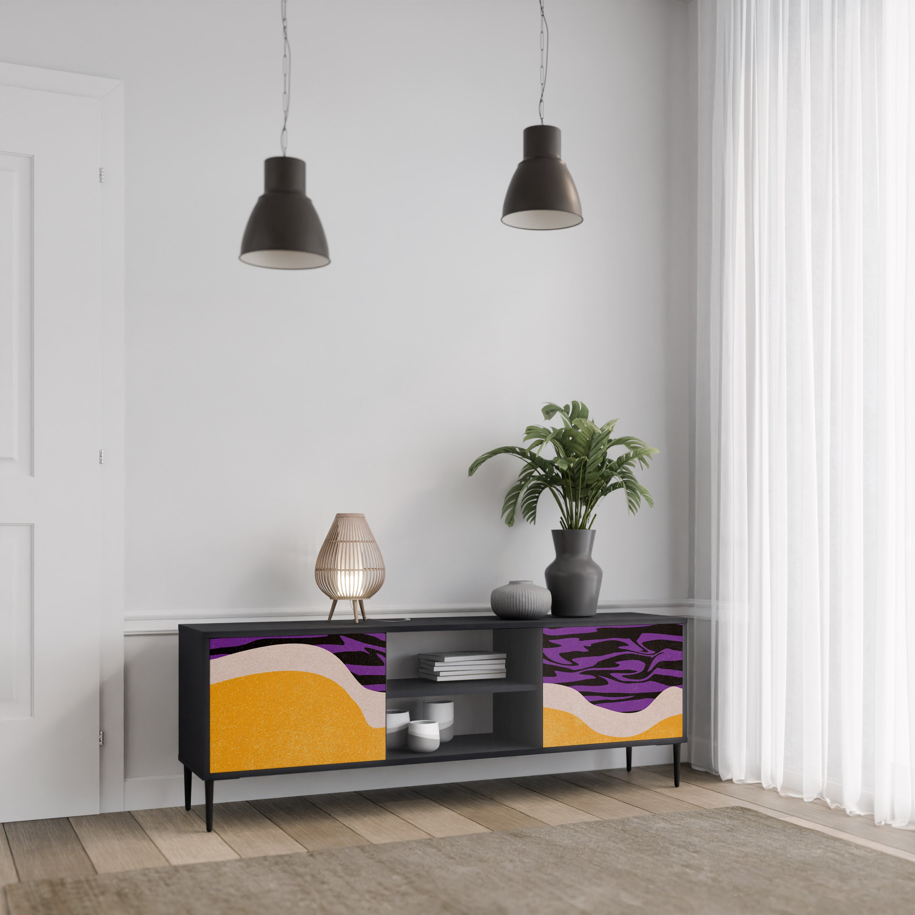 Mueble de TV INDEPENDENT BORDER de 2 puertas con acabado negro