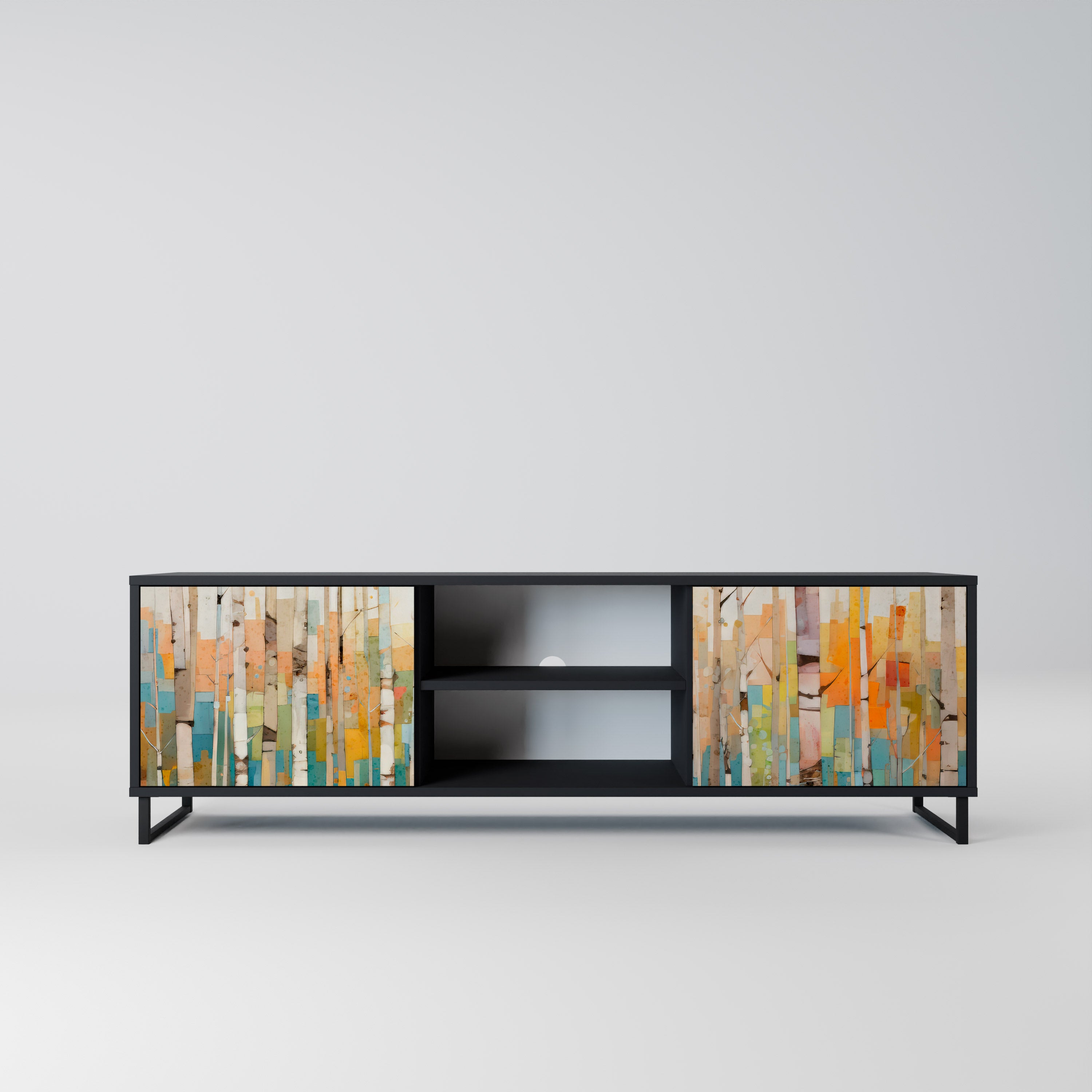 Mueble de TV de dos puertas BIRCH KALEIDOSCOPE con acabado negro