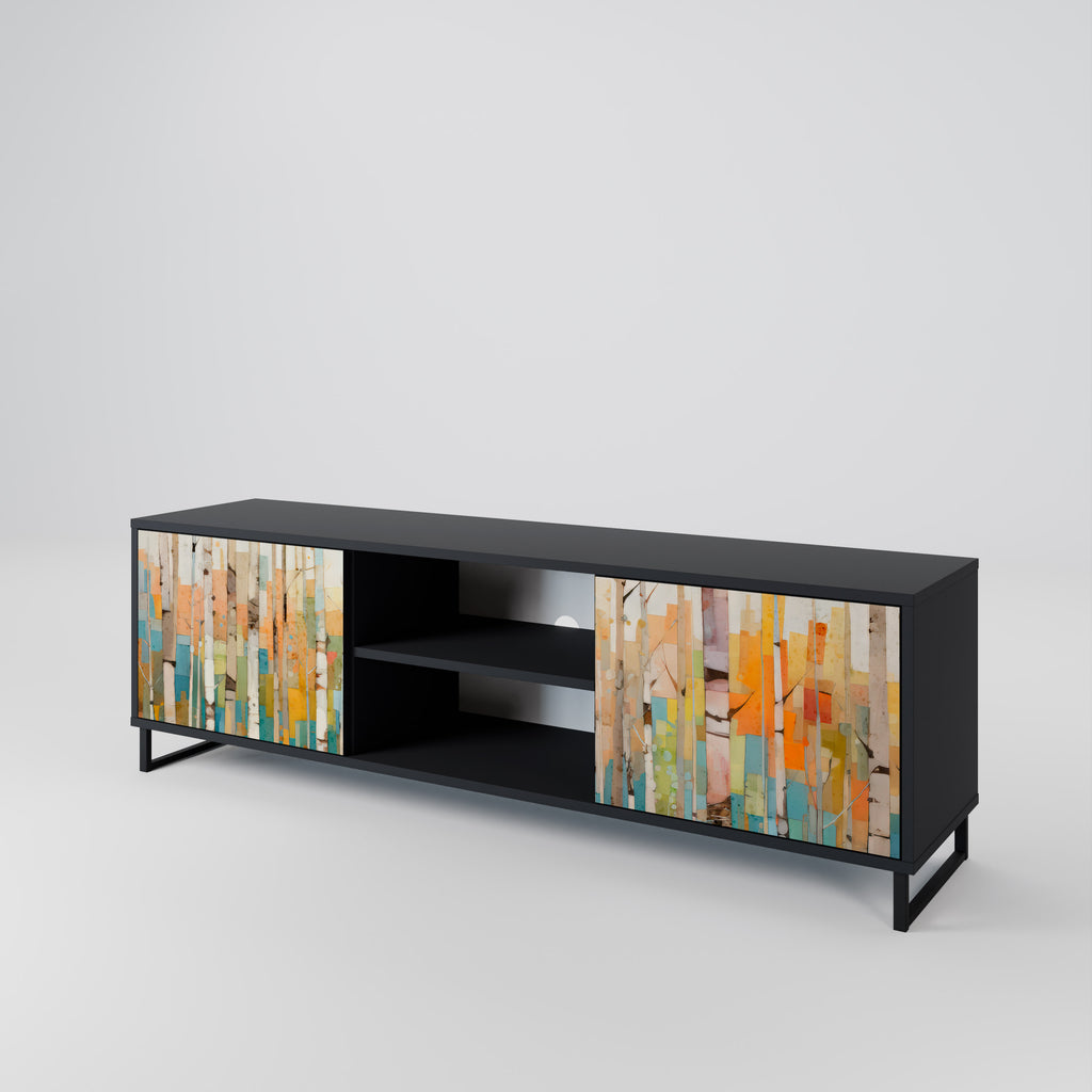 Mueble de TV de dos puertas BIRCH KALEIDOSCOPE con acabado negro