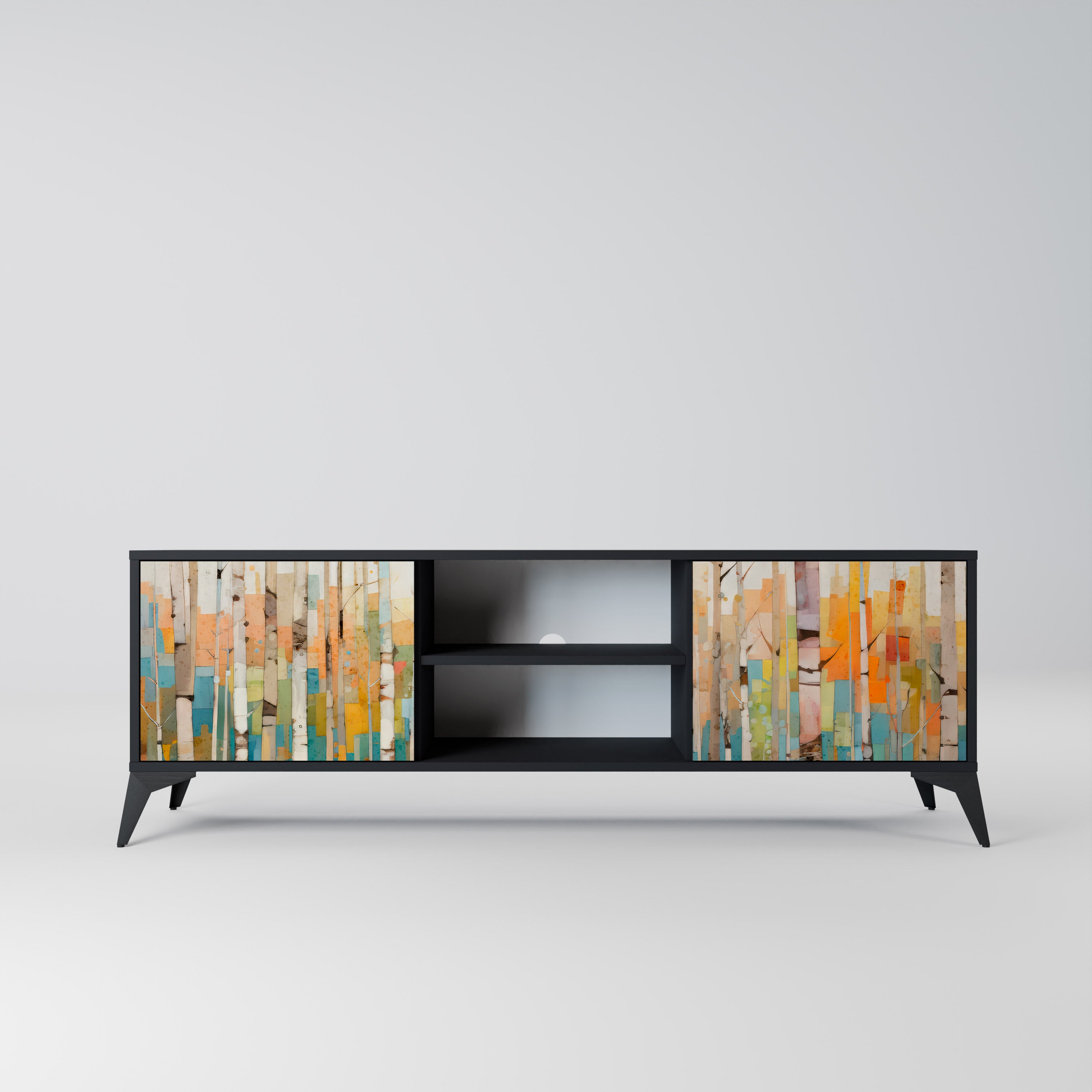 Mueble de TV de dos puertas BIRCH KALEIDOSCOPE con acabado negro