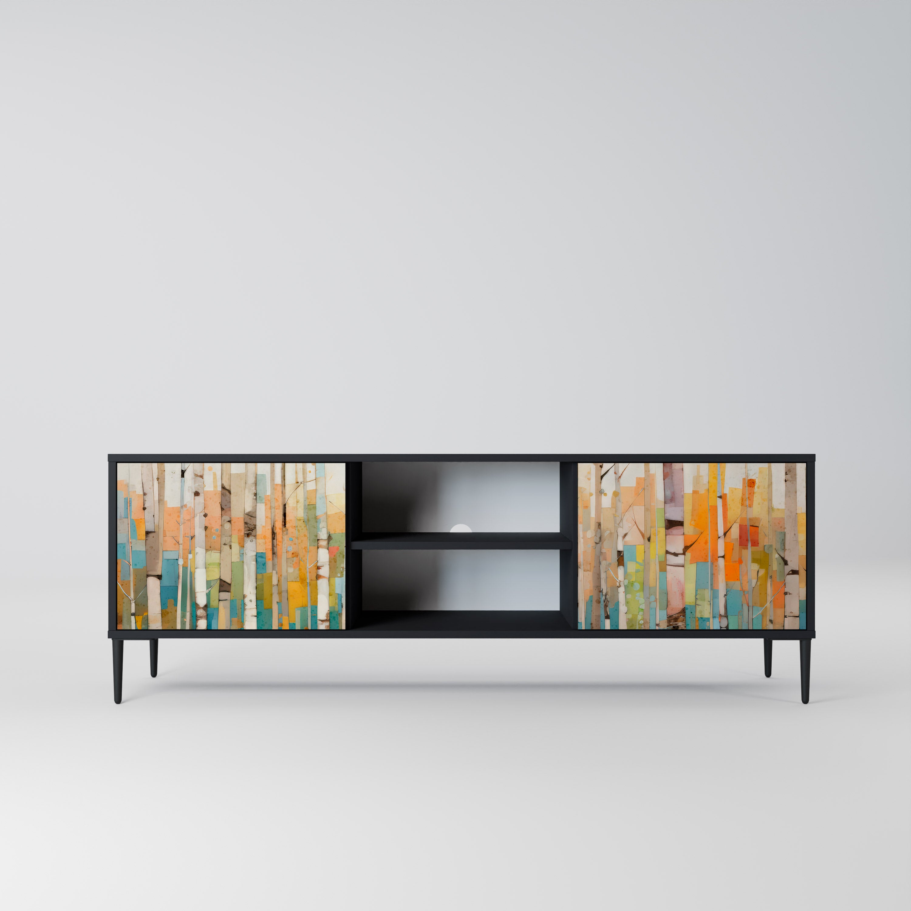 Mueble de TV de dos puertas BIRCH KALEIDOSCOPE con acabado negro