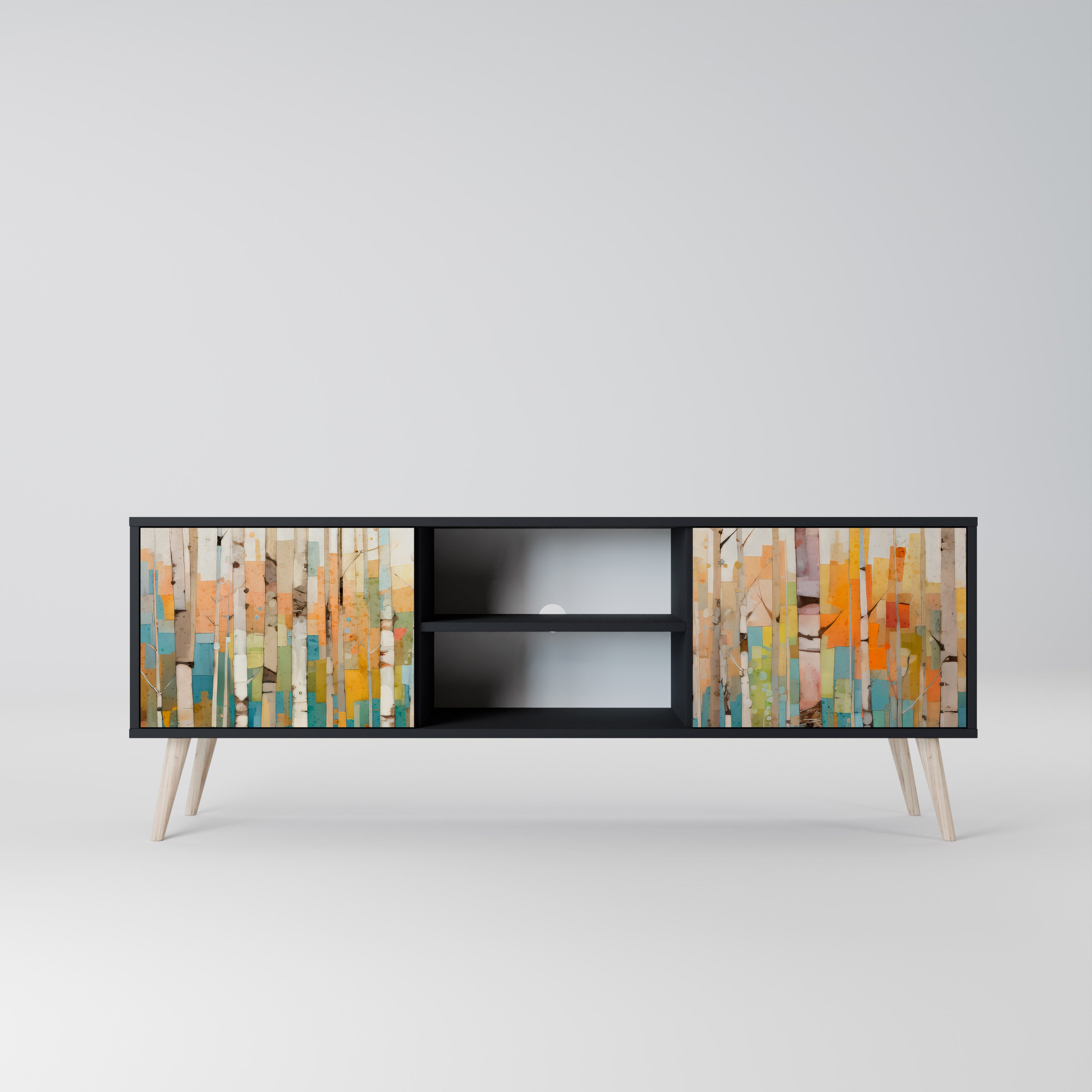 Mueble de TV de dos puertas BIRCH KALEIDOSCOPE con acabado negro