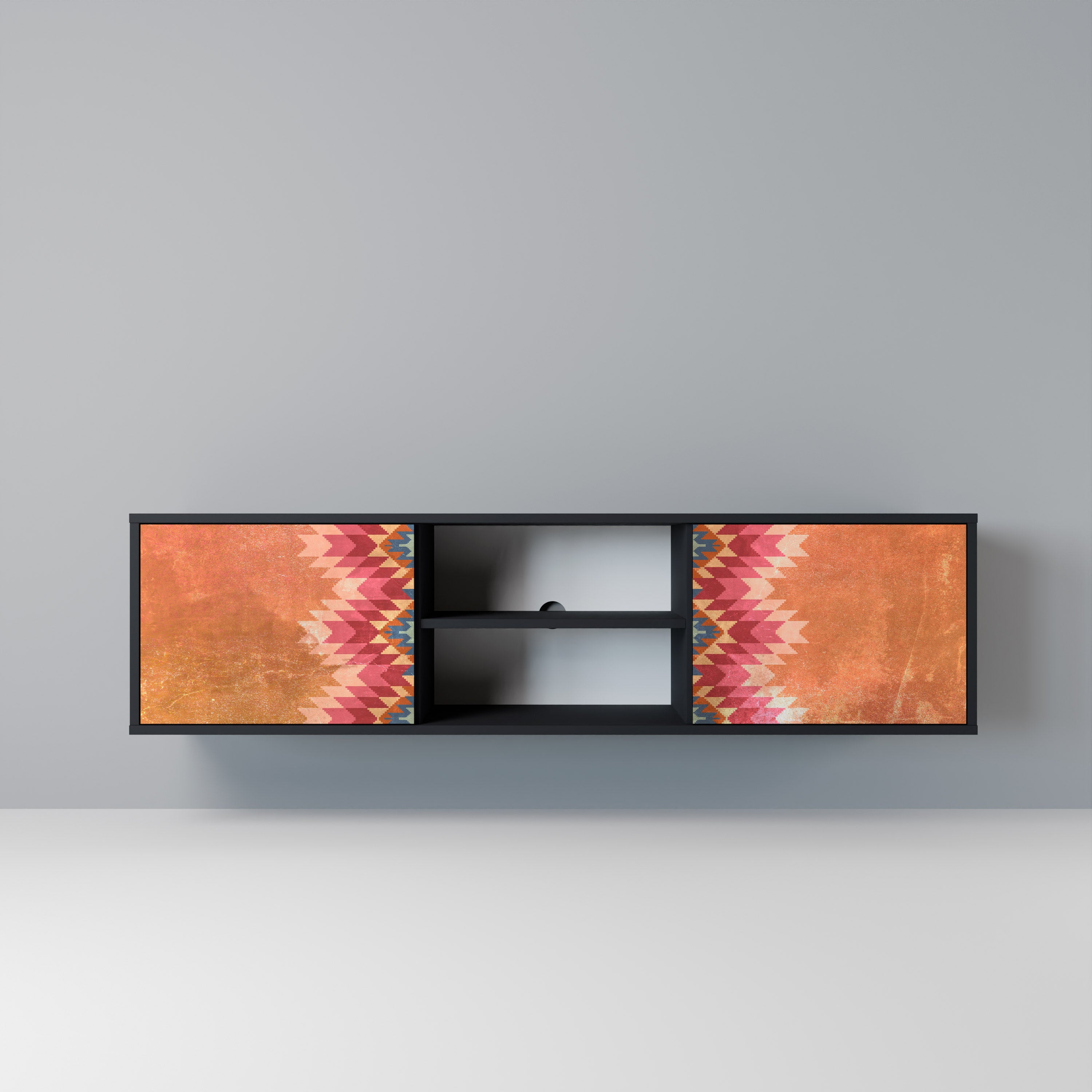 Mueble de TV INDIAN FOLK de dos puertas con acabado negro