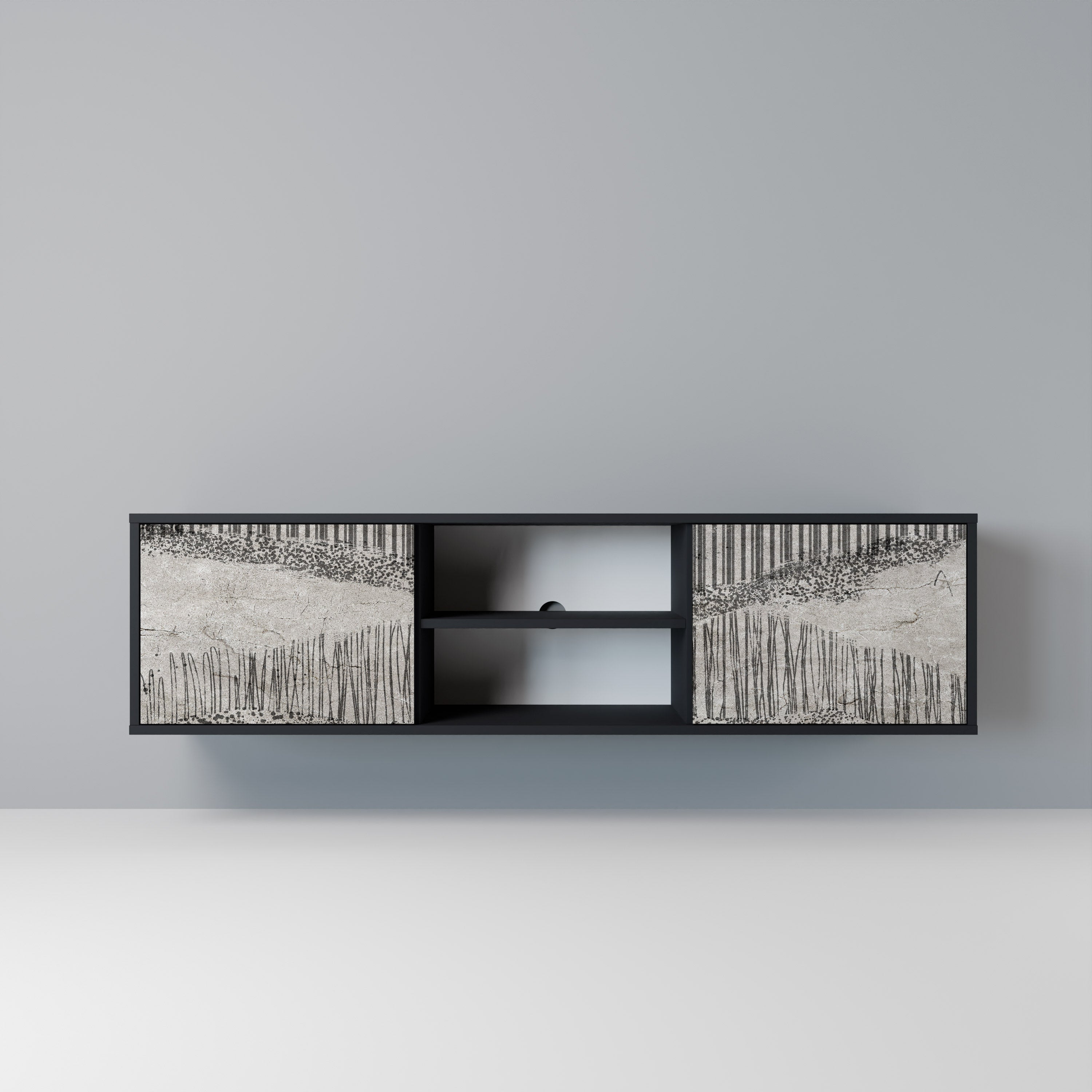 Mueble de TV de 2 puertas GRAIN LINES con acabado negro