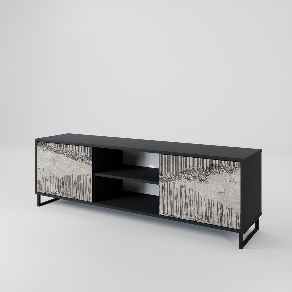 Mueble de TV de 2 puertas GRAIN LINES con acabado negro