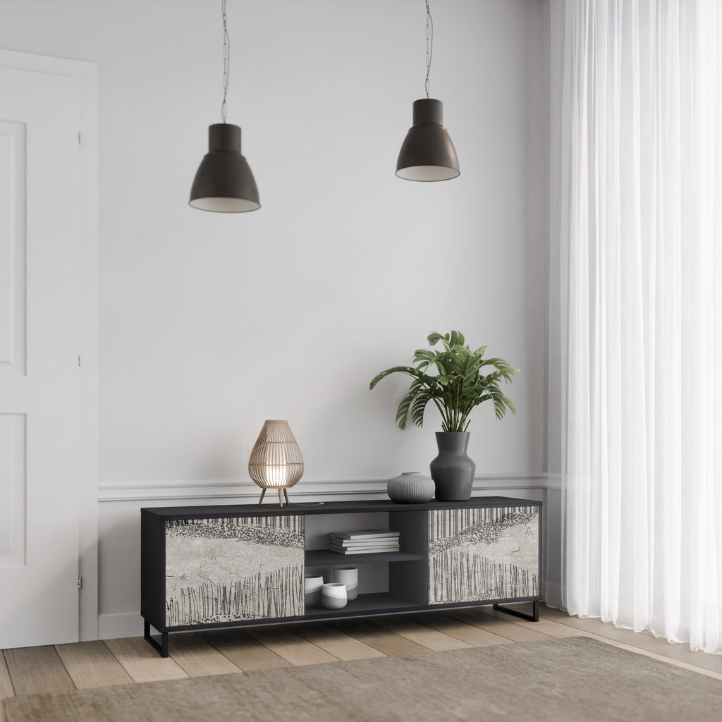 Mueble de TV de 2 puertas GRAIN LINES con acabado negro