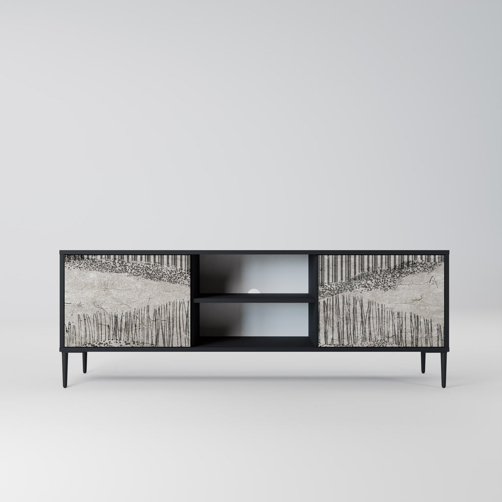 Mueble de TV de 2 puertas GRAIN LINES con acabado negro