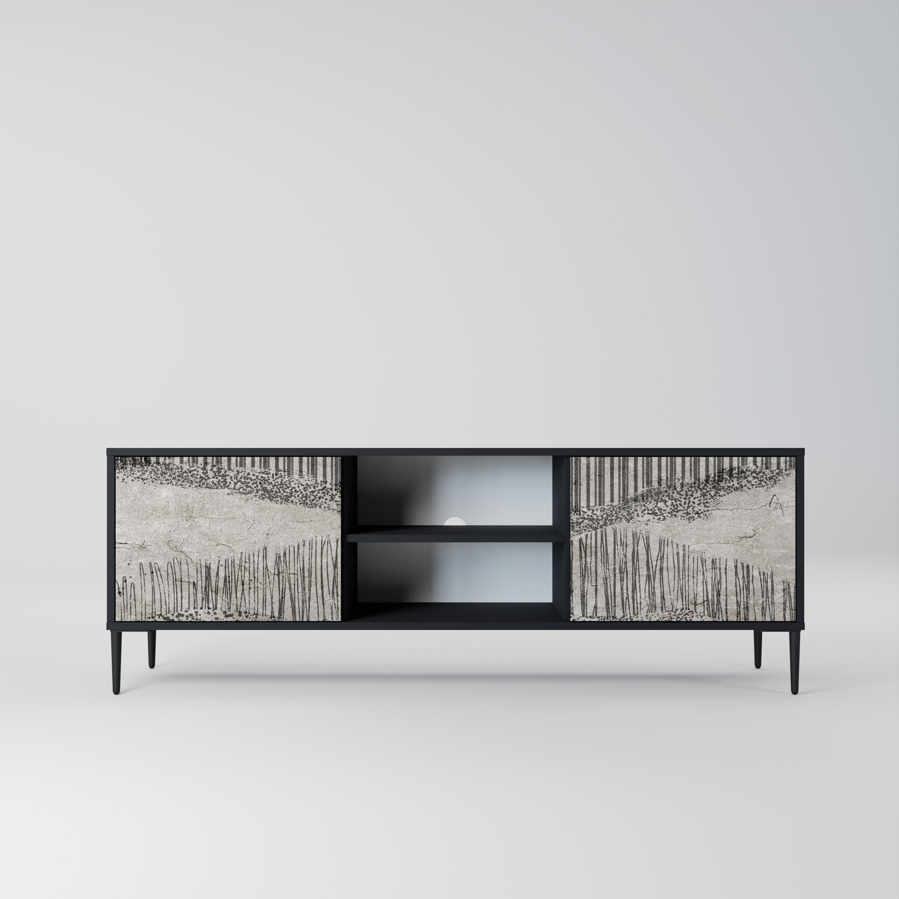 Mueble de TV de 2 puertas GRAIN LINES con acabado negro