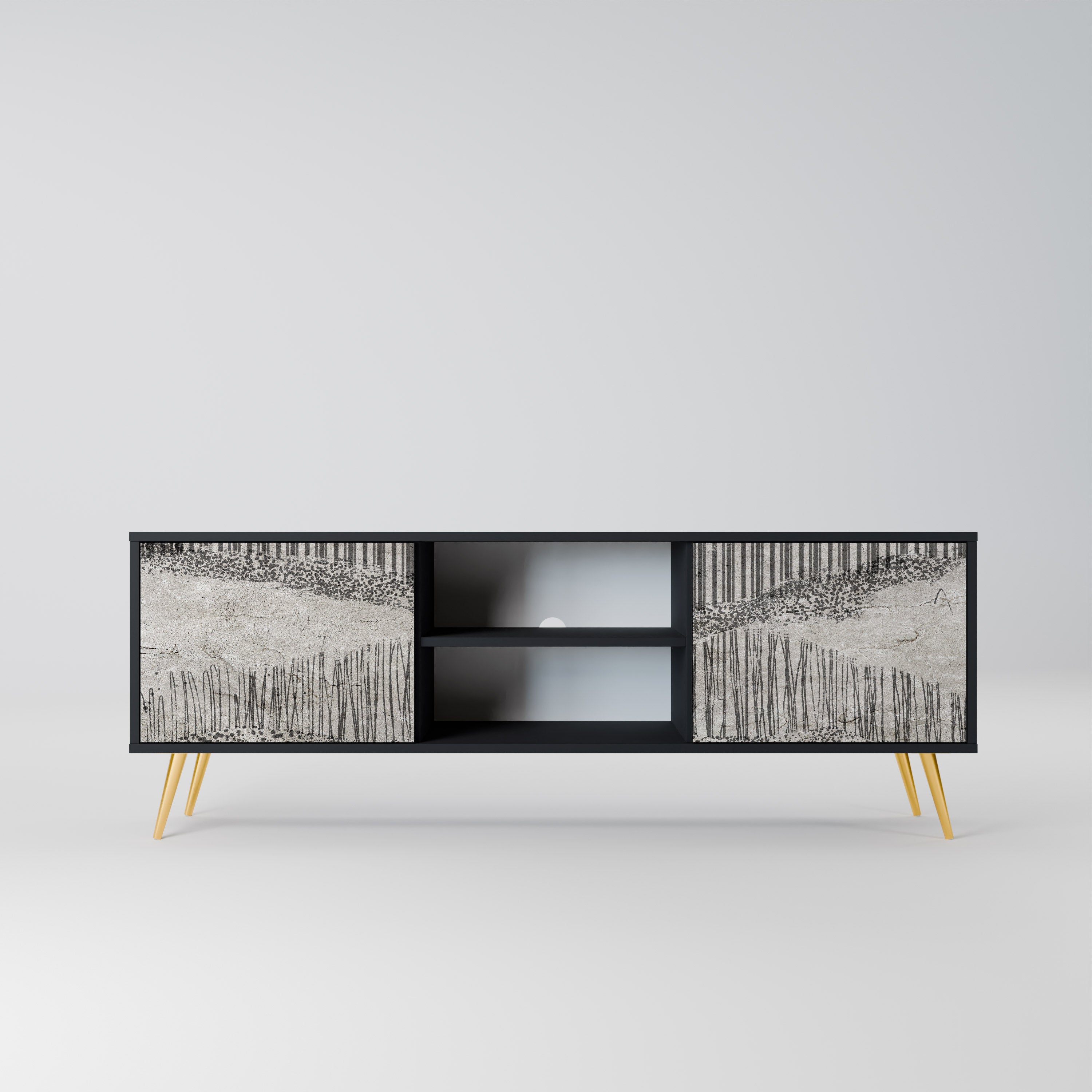 Mueble de TV de 2 puertas GRAIN LINES con acabado negro