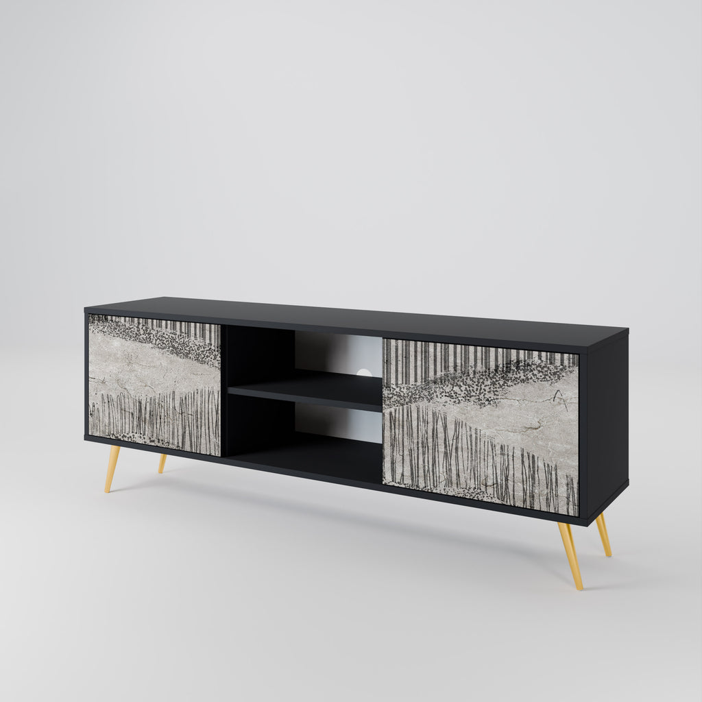 Mueble de TV de 2 puertas GRAIN LINES con acabado negro