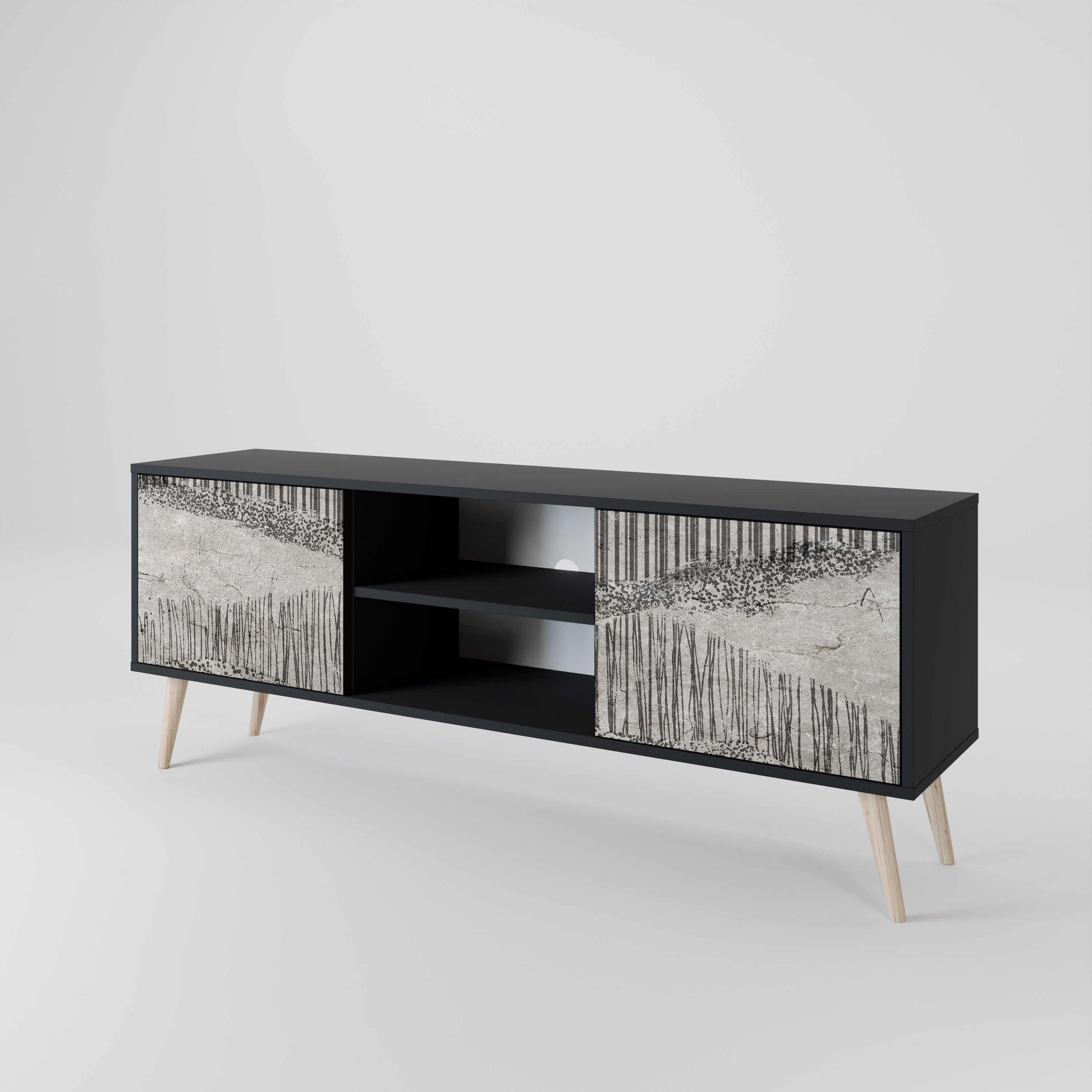 Mueble de TV de 2 puertas GRAIN LINES con acabado negro