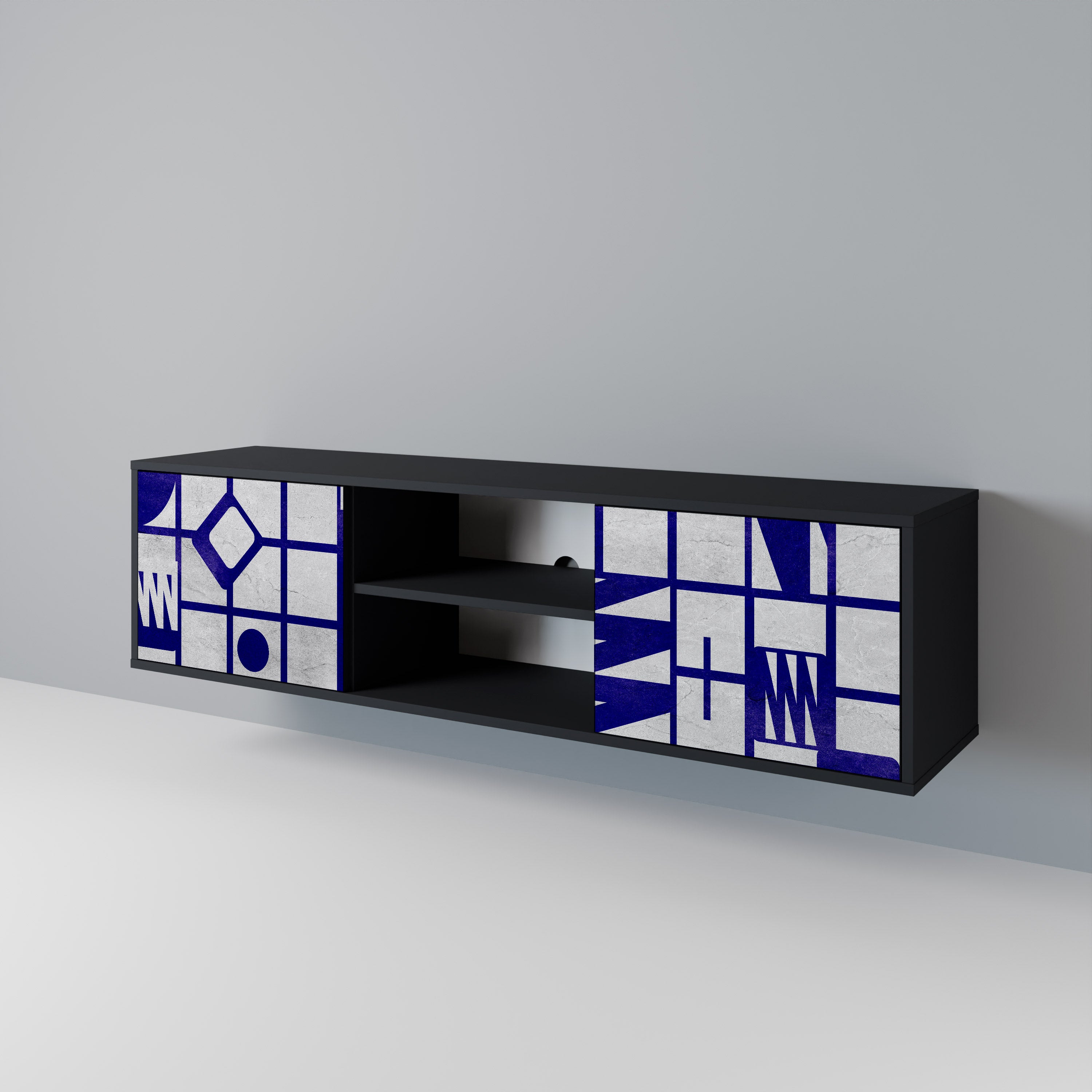 Mueble de TV de 2 puertas THE RIGHT PLACES con acabado negro