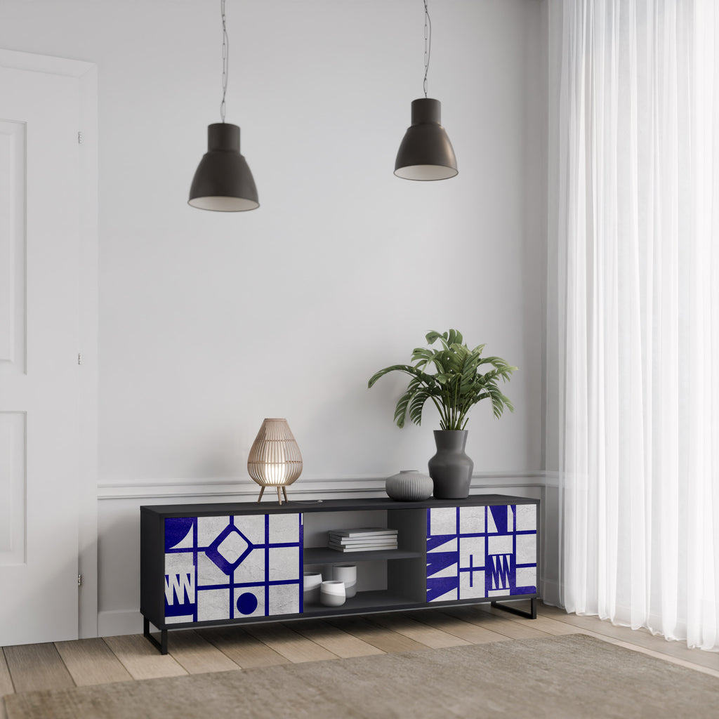 Mueble de TV de 2 puertas THE RIGHT PLACES con acabado negro