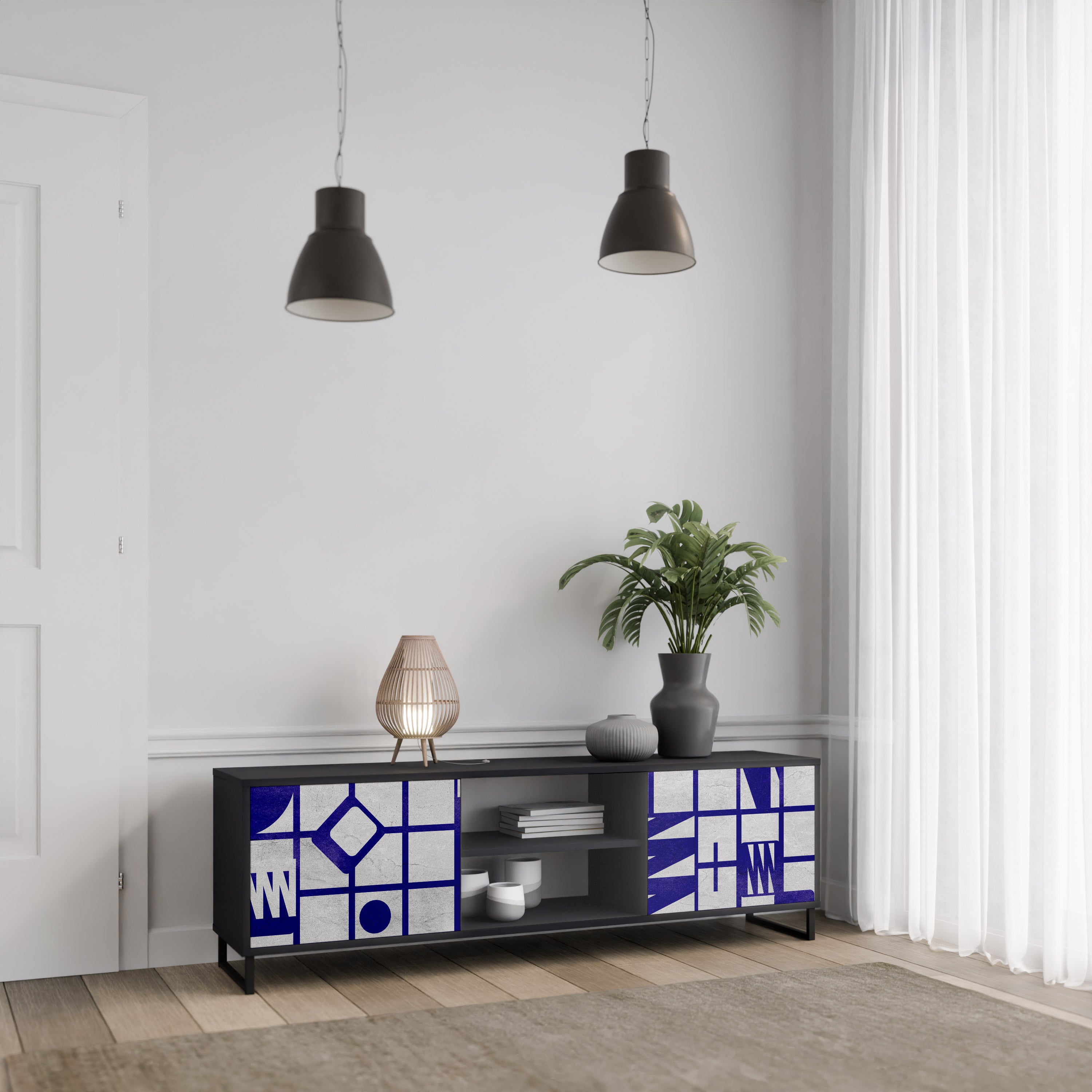 Mueble de TV de 2 puertas THE RIGHT PLACES con acabado negro