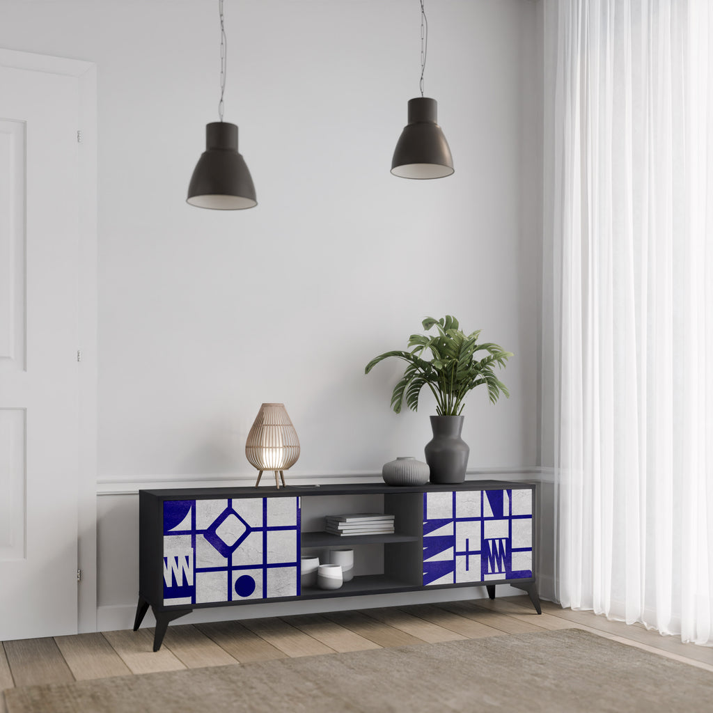 Mueble de TV de 2 puertas THE RIGHT PLACES con acabado negro