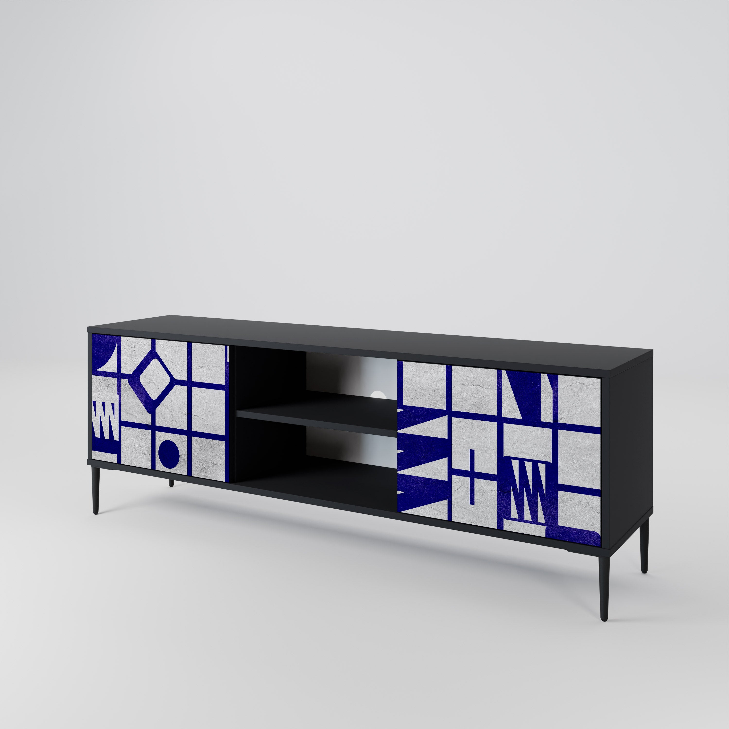 Mueble de TV de 2 puertas THE RIGHT PLACES con acabado negro