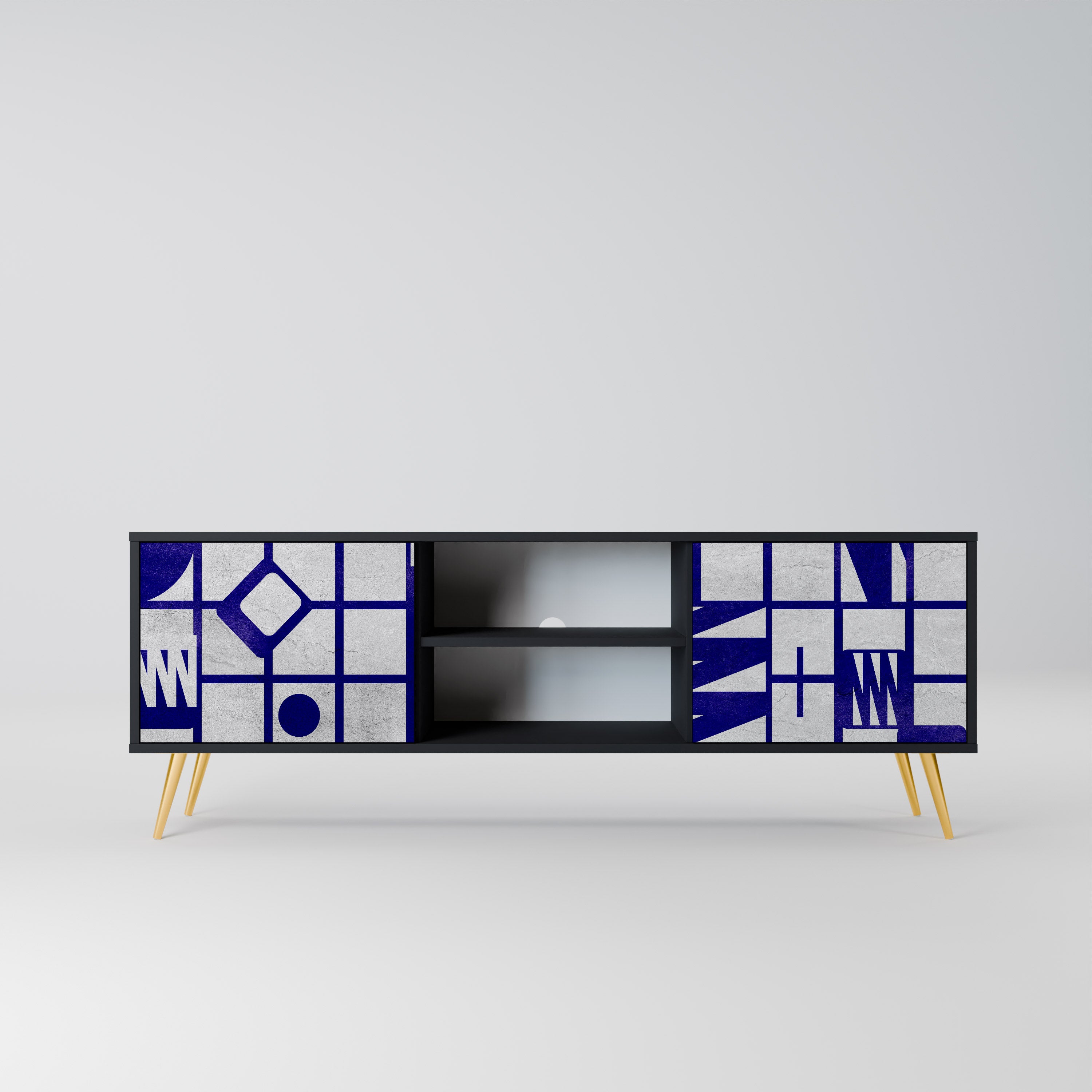 Mueble de TV de 2 puertas THE RIGHT PLACES con acabado negro